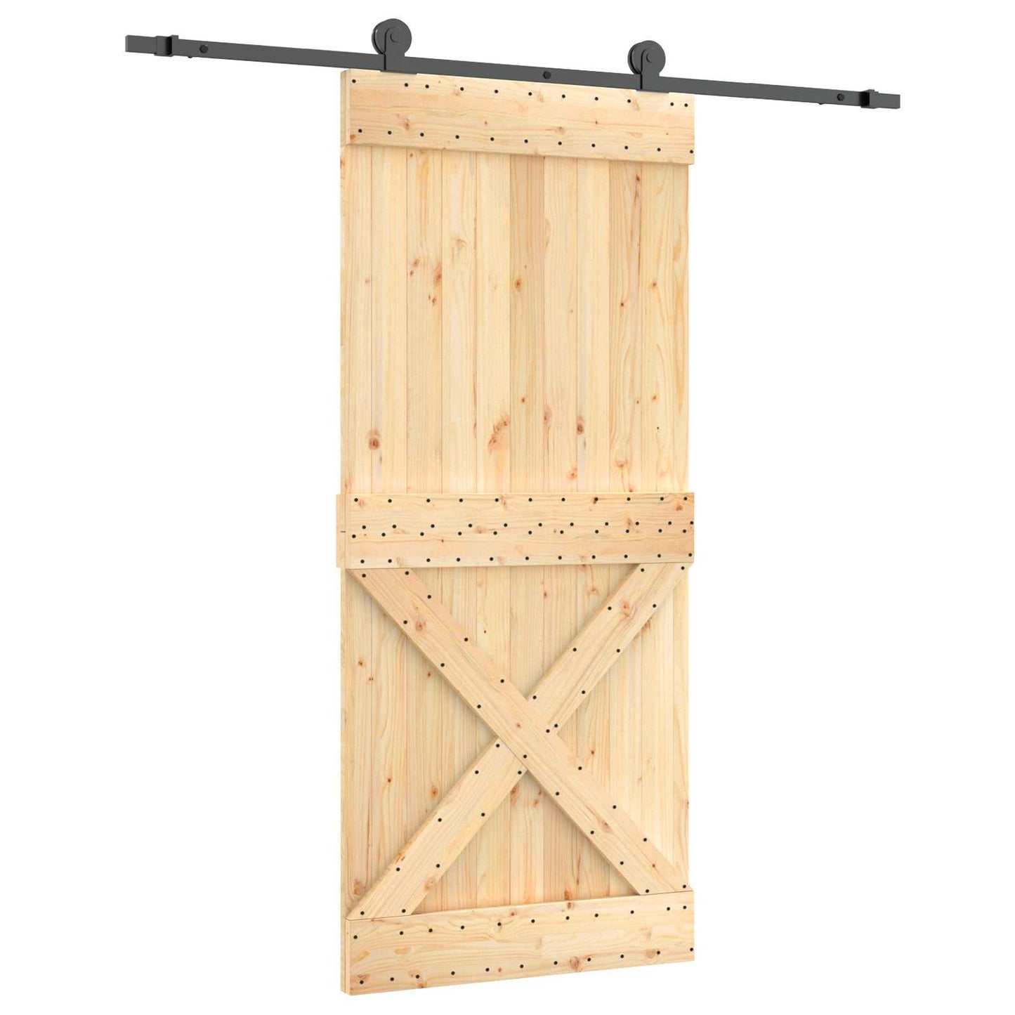 Csúszó ajtó Természetes és Fekete 90 x 210 cm Szilárd Fenyőfa