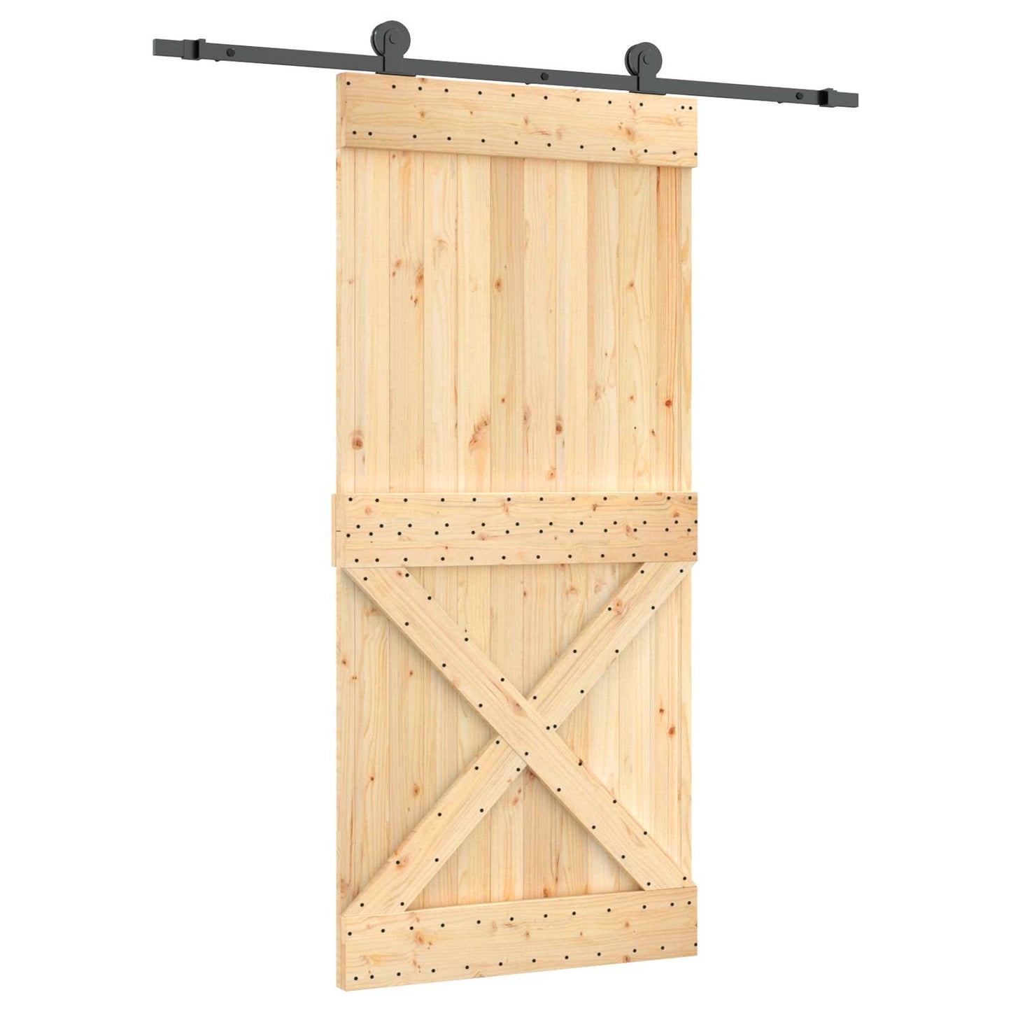Csúszó ajtó Természetes és Fekete 95 x 210 cm Szilárd Fenyőfa