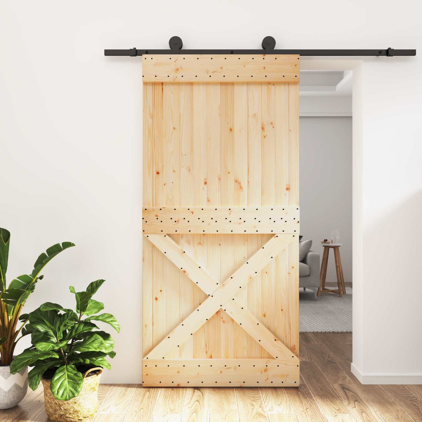 Csúszó ajtó Természetes és Fekete 100 x 210 cm Szilárd Fenyőfa
