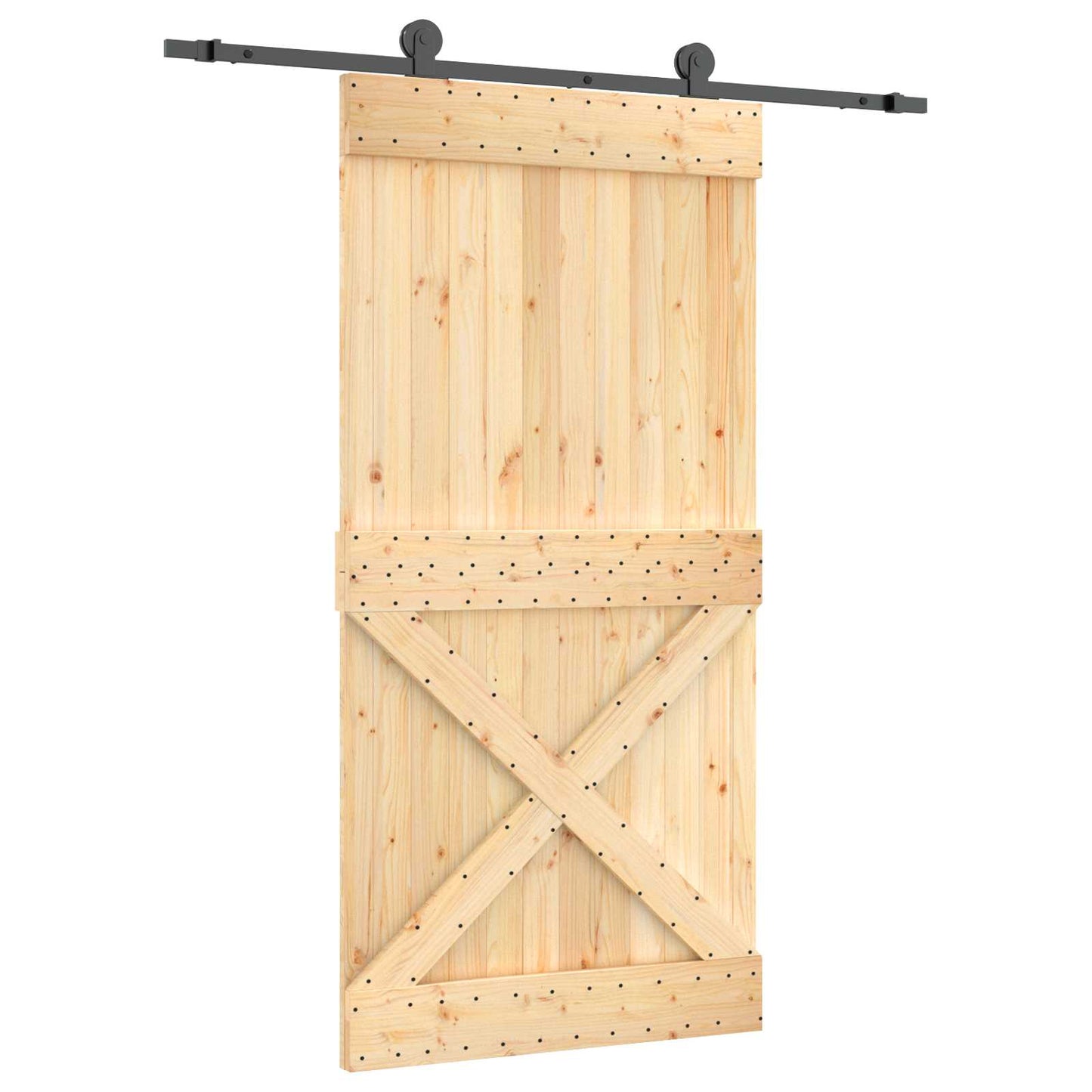 Csúszó ajtó Természetes és Fekete 100 x 210 cm Szilárd Fenyőfa