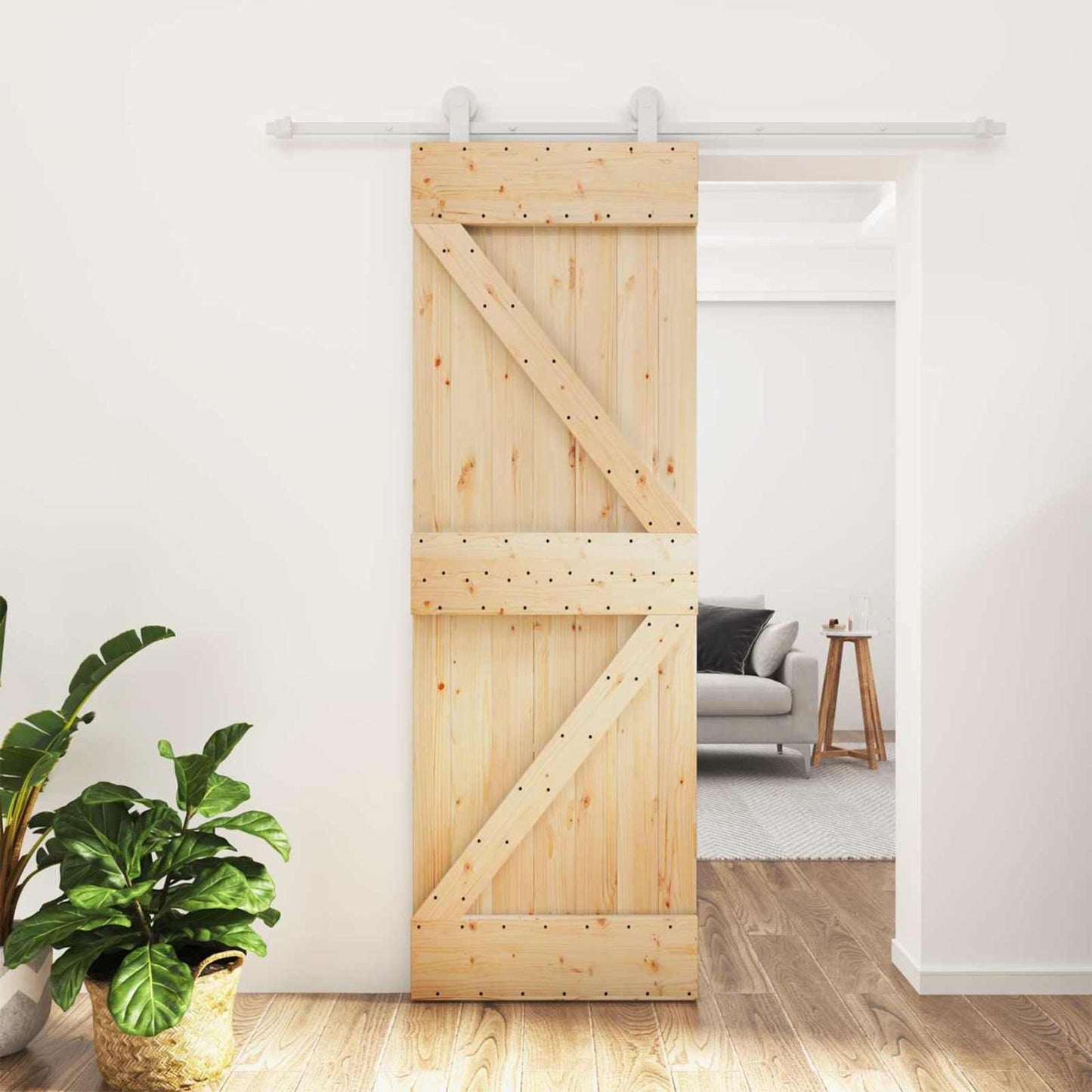 Csúszó ajtó Természetes és Fehér 70 x 210 cm Szilárd Fenyőfa