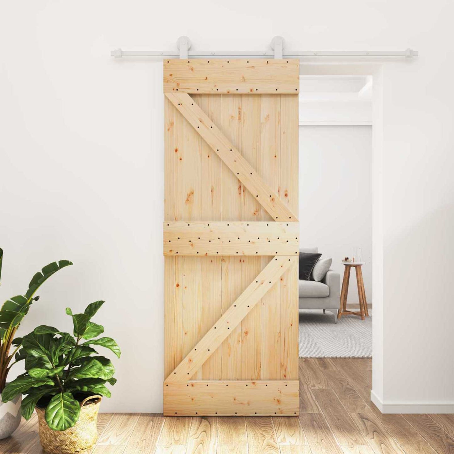 Csúszó ajtó Természetes és Fehér 80 x 210 cm Tömör Fenyőfa