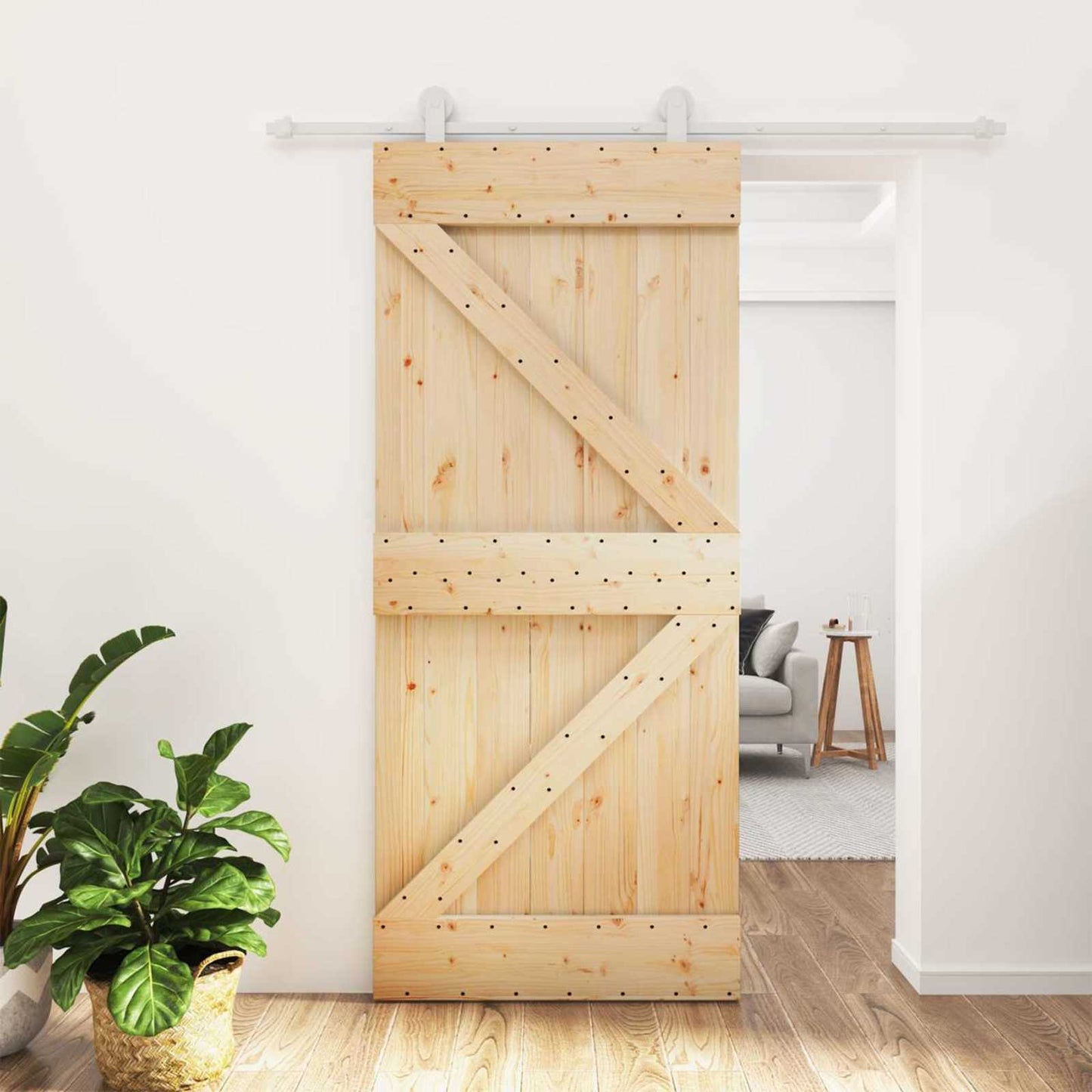 Csúszó ajtó Természetes és Fehér 90 x 210 cm Tömör Fenyőfa
