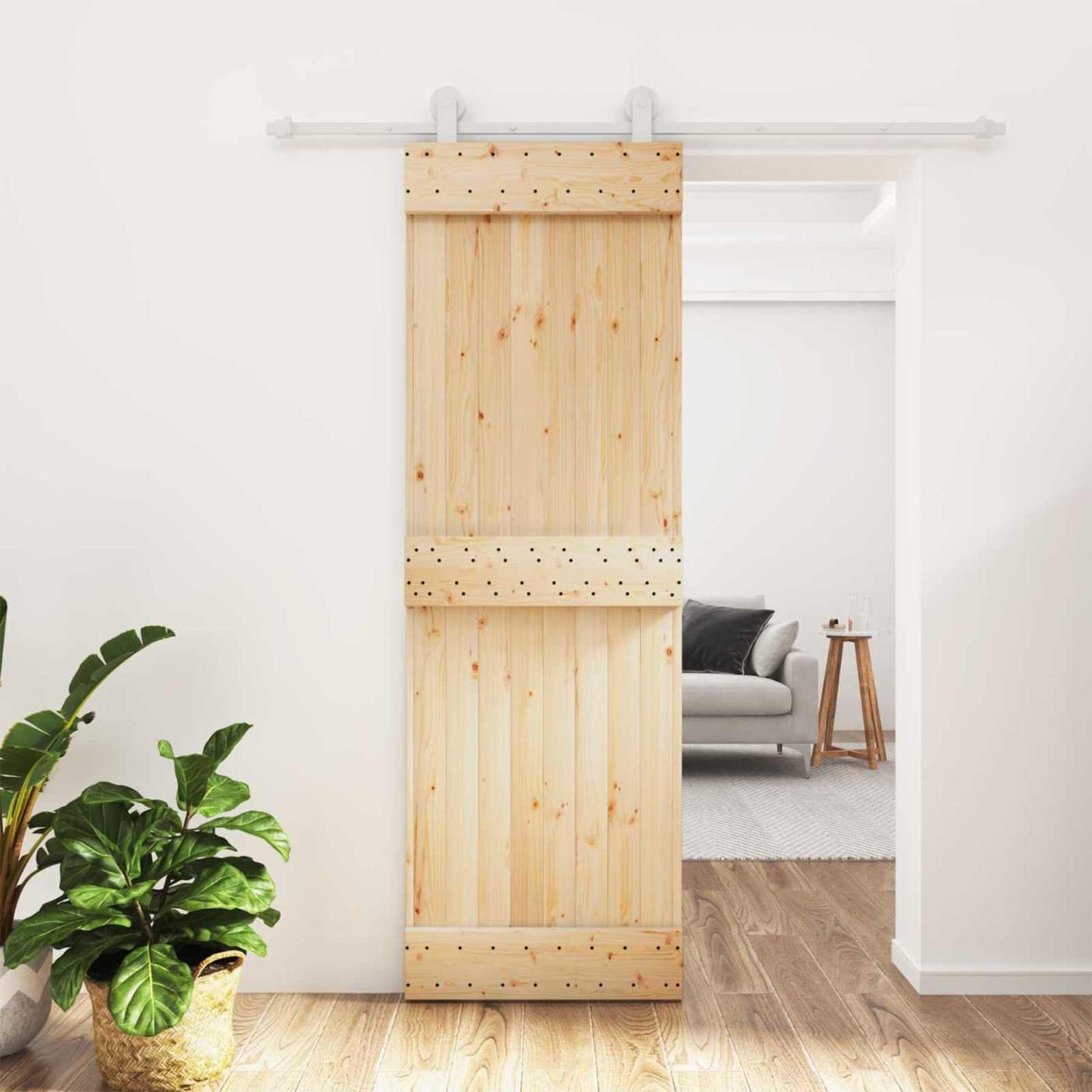 Csúszó ajtó Természetes és Fehér 70 x 210 cm Szilárd Fenyőfa