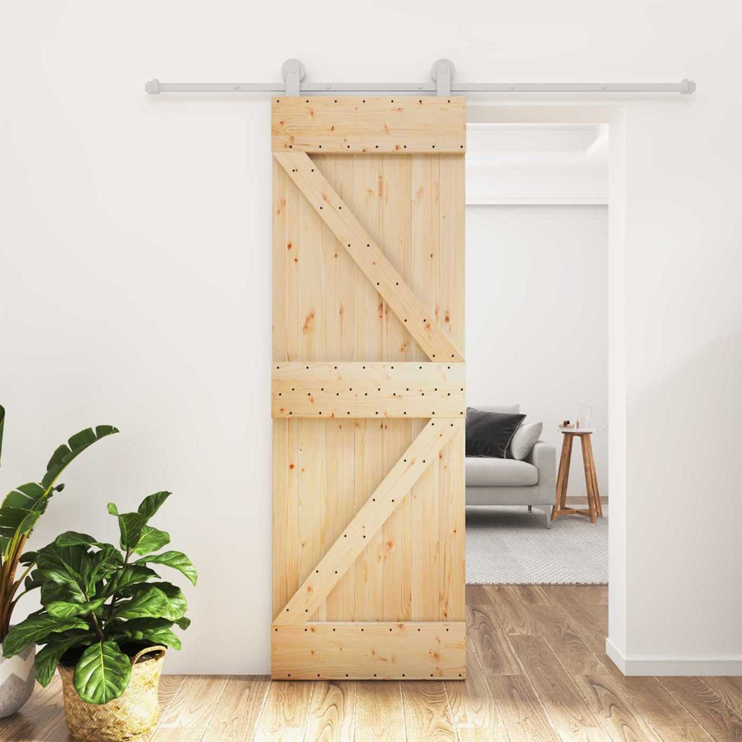 Csúszó ajtó Természetes és Fehér 70 x 210 cm Szilárd Fenyőfa
