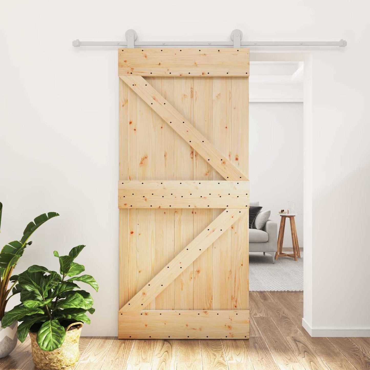 Csúszó ajtó Természetes és Fehér 95 x 210 cm Szilárd Fenyőfa