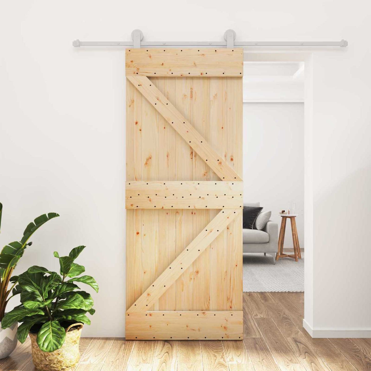 Csúszó ajtó Természetes és Fehér 80 x 210 cm Tömör Fenyőfa