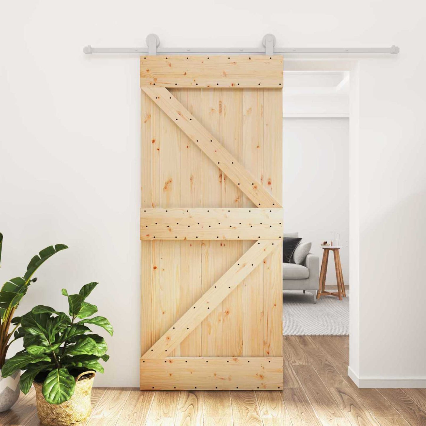 Csúszó ajtó Természetes és Fehér 90 x 210 cm Tömör Fenyőfa