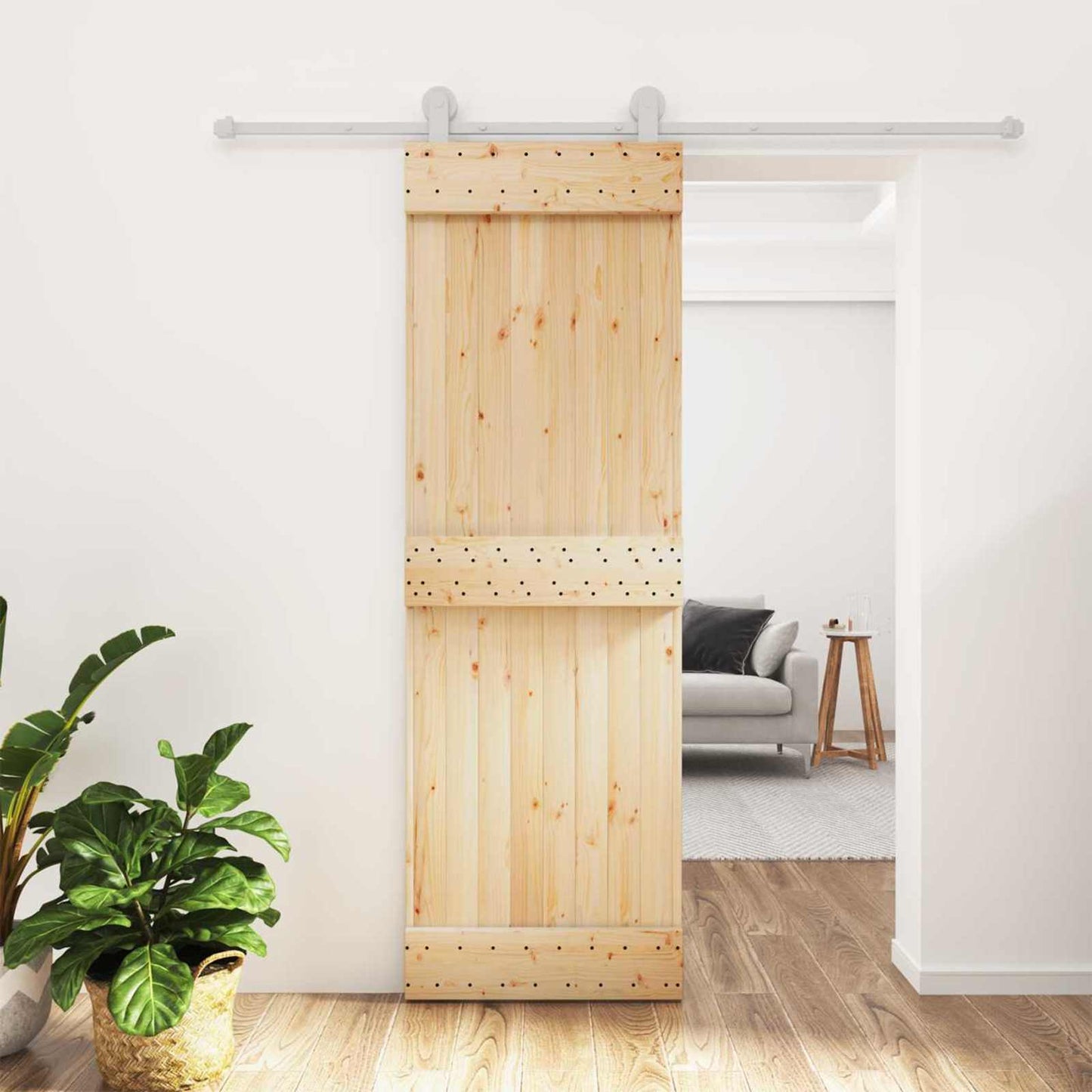 Csúszó ajtó Természetes és Fehér 70 x 210 cm Szilárd Fenyőfa