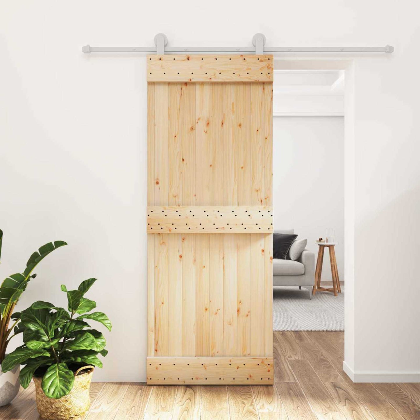 Csúszó ajtó Természetes és Fehér 80 x 210 cm Szilárd Fenyőfa