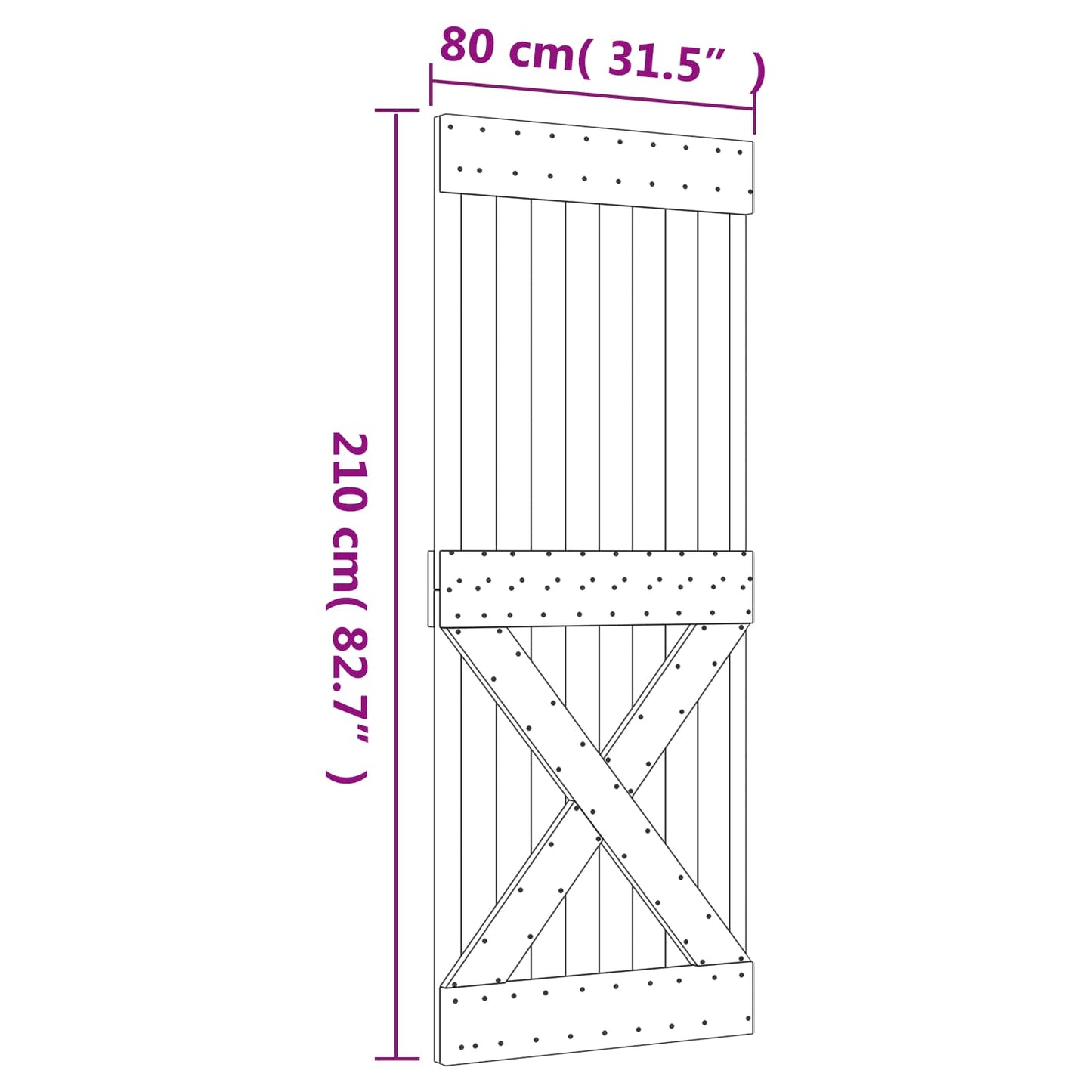 Csúszó ajtó Természetes és Fehér 80 x 210 cm Szilárd Fenyőfa