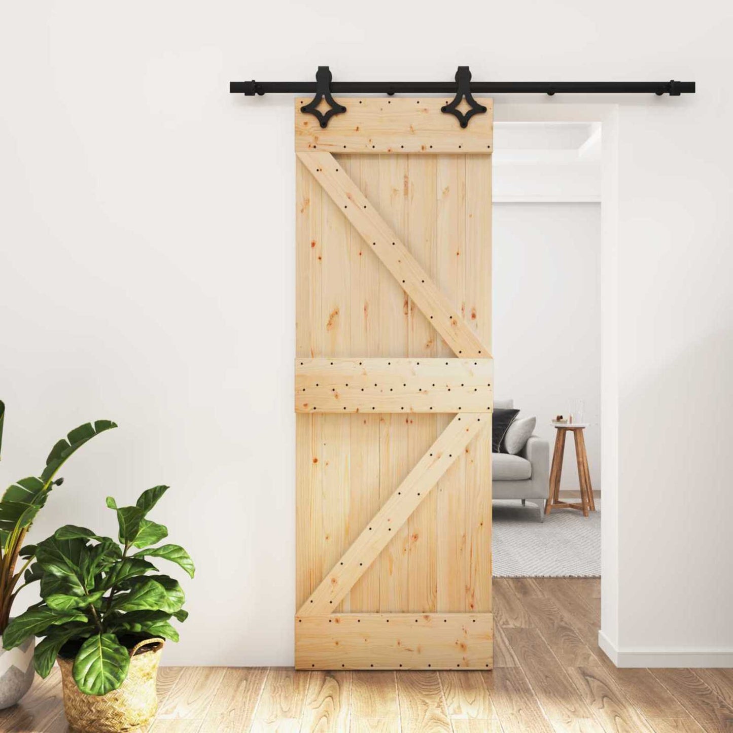 Csúszó ajtó Természetes és Fekete 70 x 210 cm Szilárd Fenyőfa