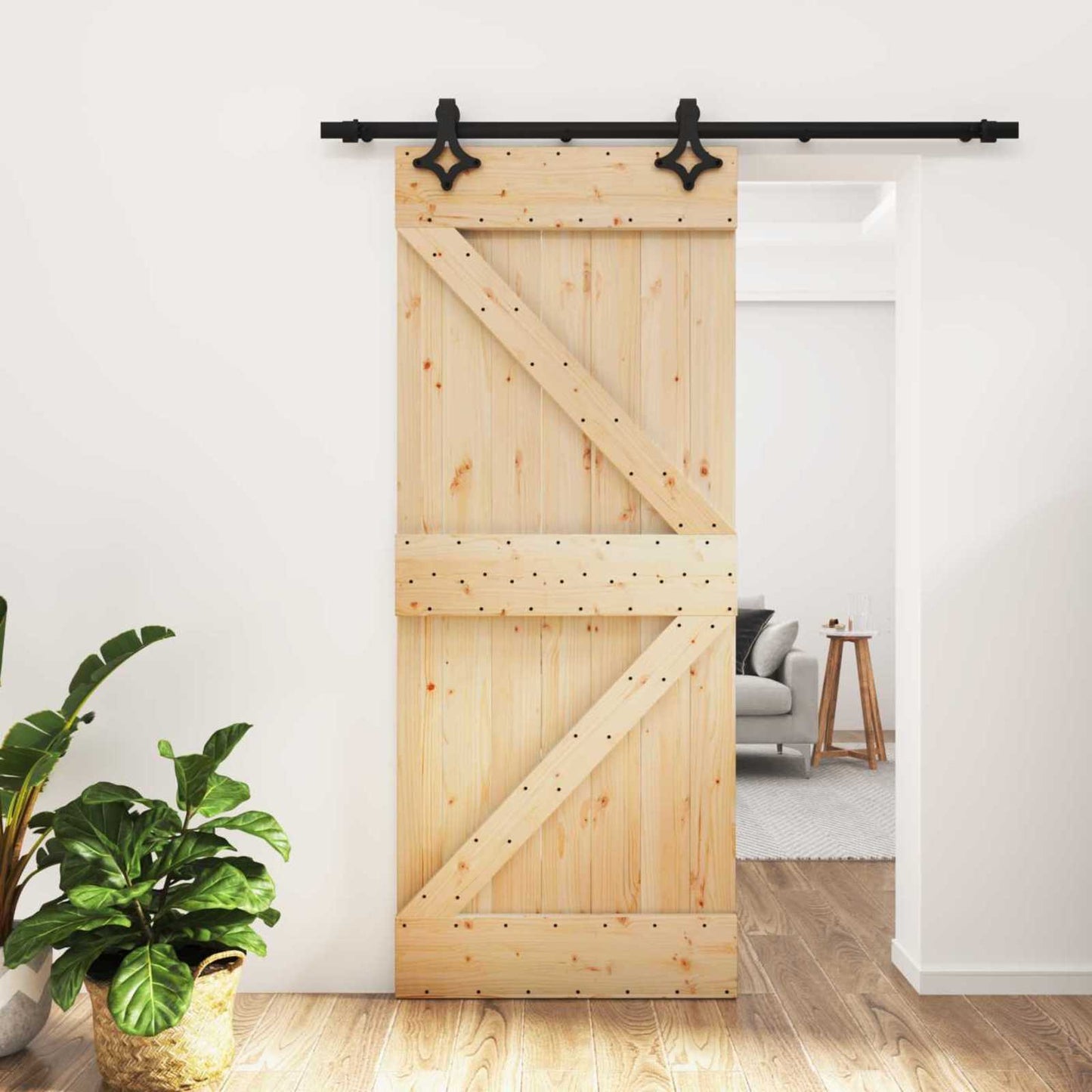 Csúszó ajtó Természetes és Fekete 85 x 210 cm Szilárd Fenyőfa