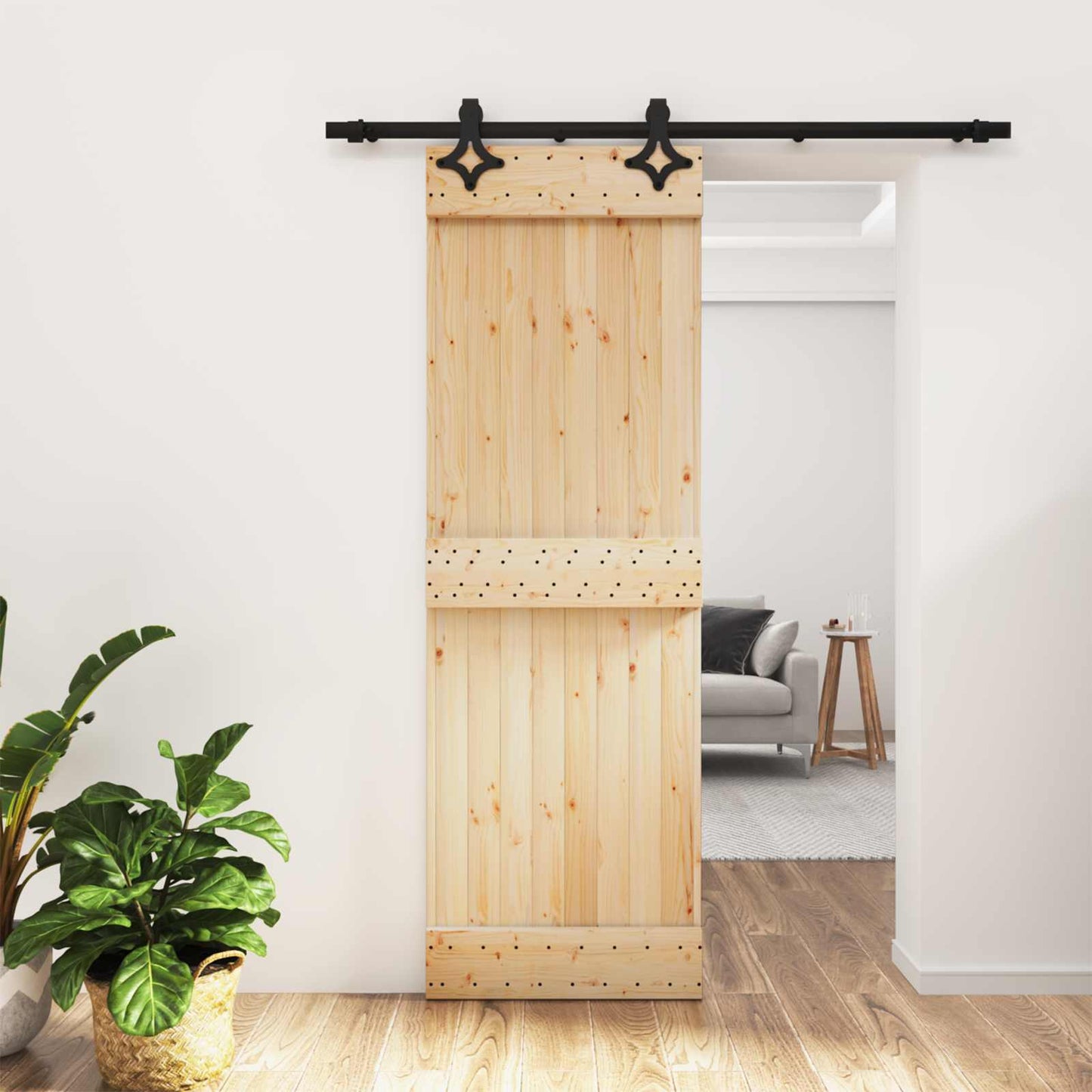 Csúszó ajtó Természetes és Fekete 70 x 210 cm Szilárd Fenyőfa