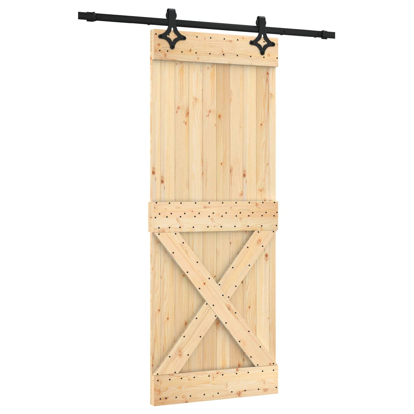 Csúszó ajtó Természetes és Fekete 80 x 210 cm Szilárd Fenyőfa