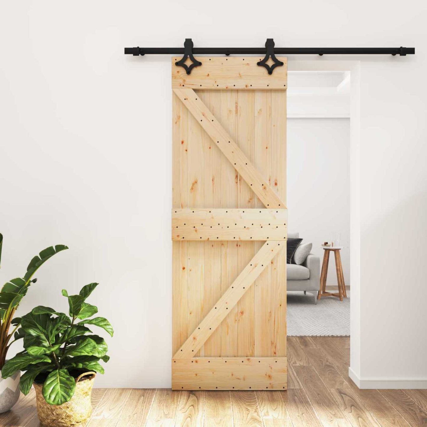 Csúszó ajtó Természetes és Fekete 70 x 210 cm Szilárd Fenyőfa