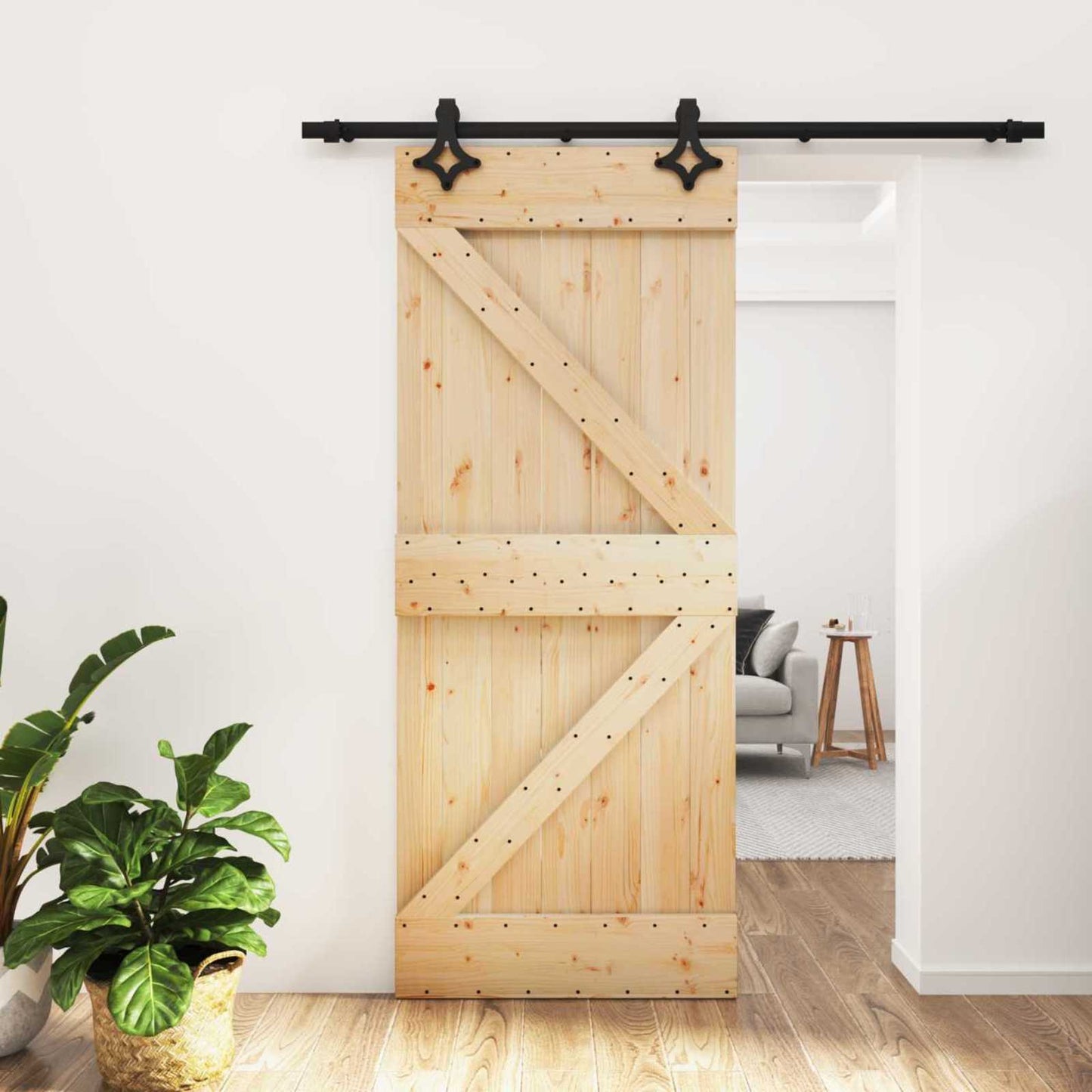 Csúszó ajtó Természetes és Fekete 85 x 210 cm Szilárd Fenyőfa