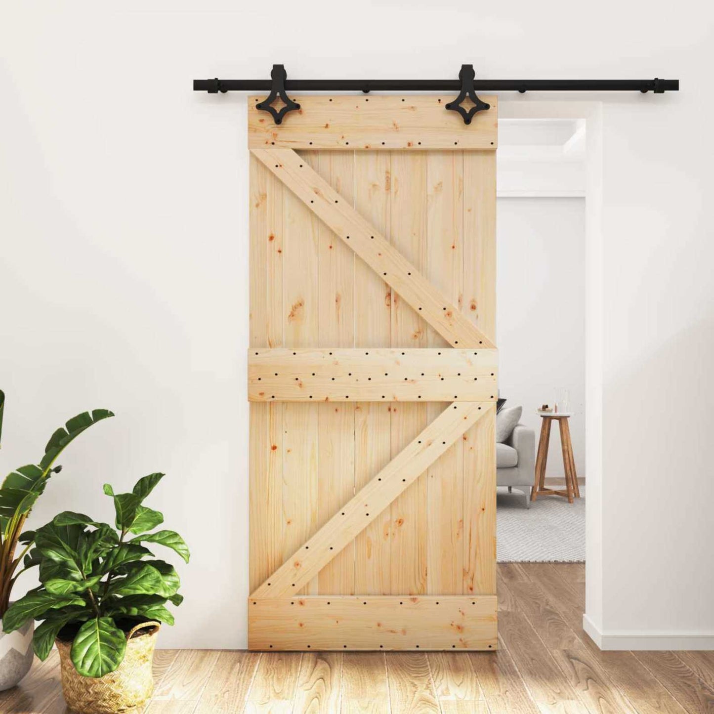 Csúszó ajtó Természetes és Fekete 95 x 210 cm Szilárd Fenyőfa