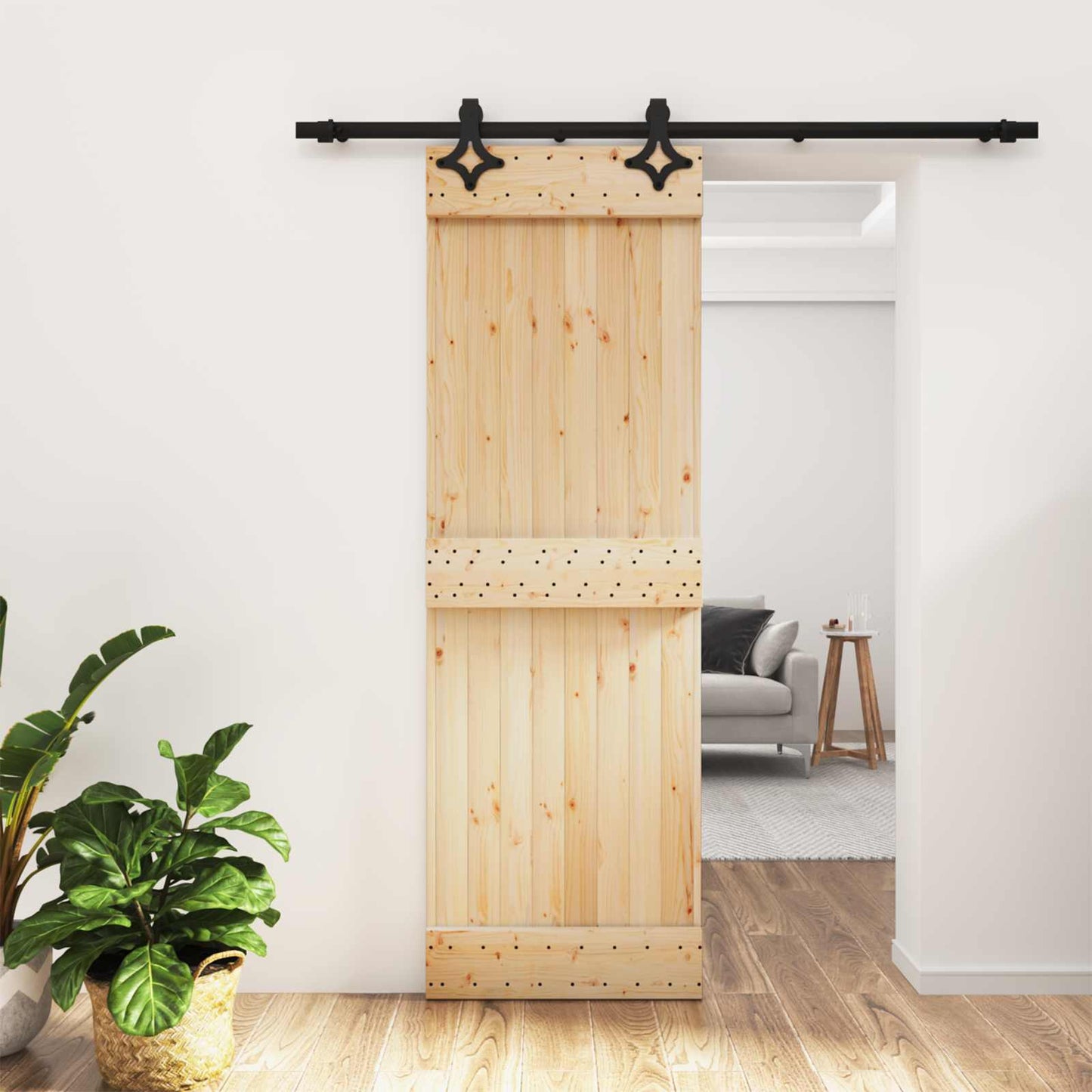 Csúszó ajtó Természetes és Fekete 70 x 210 cm Szilárd Fenyőfa