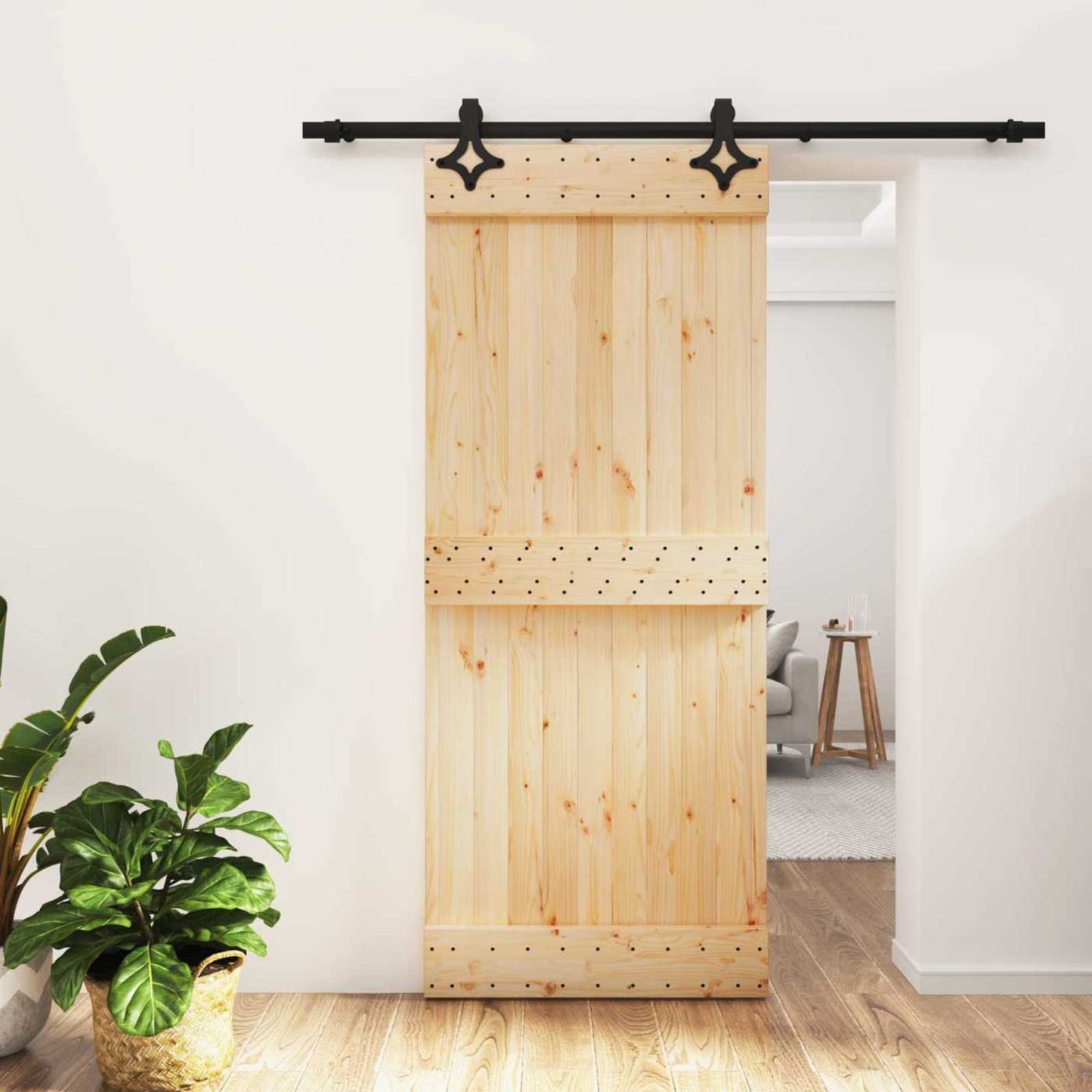 Csúszó ajtó Természetes és Fekete 85 x 210 cm Szilárd Fenyőfa
