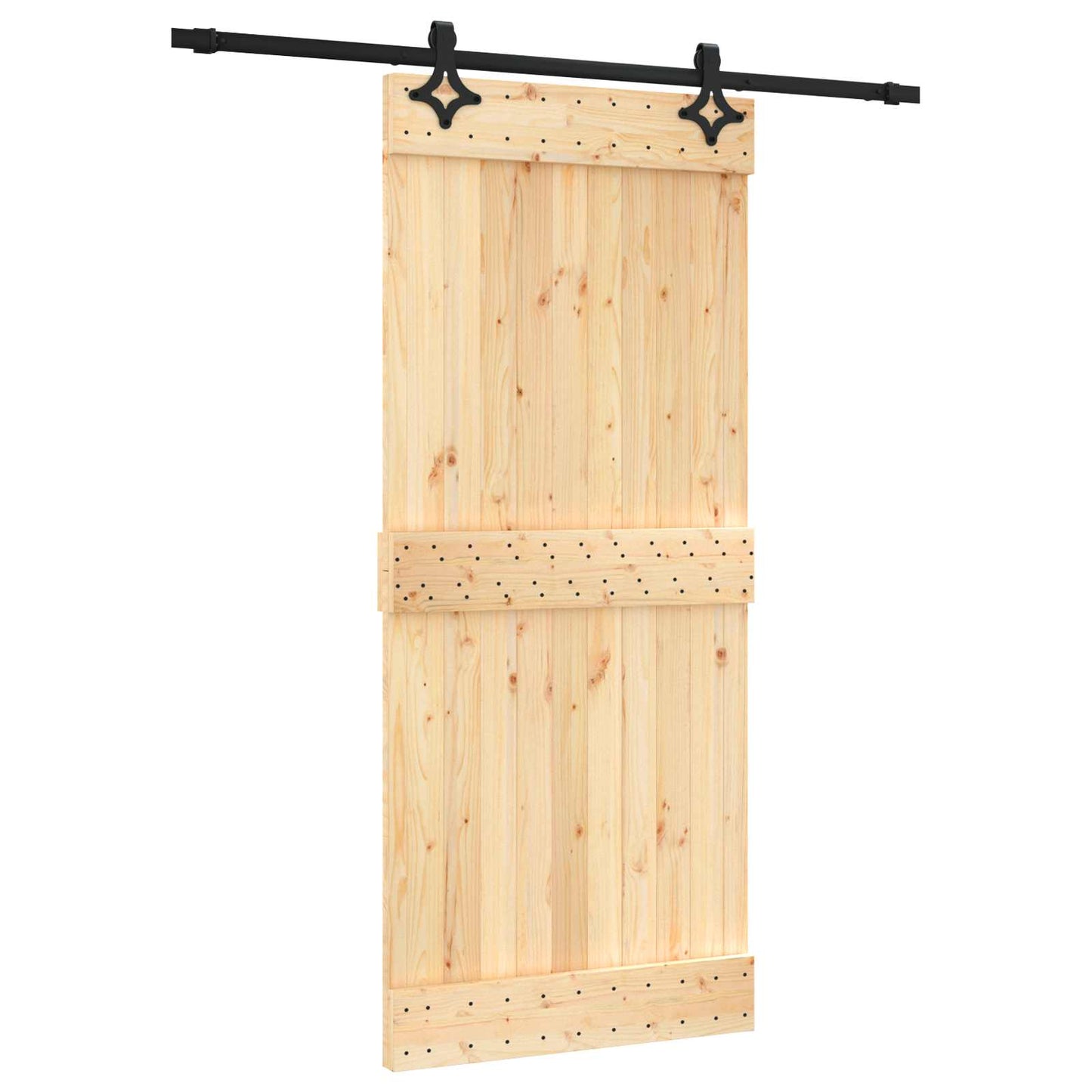 Csúszó ajtó Természetes és Fekete 90 x 210 cm Szilárd Fenyőfa
