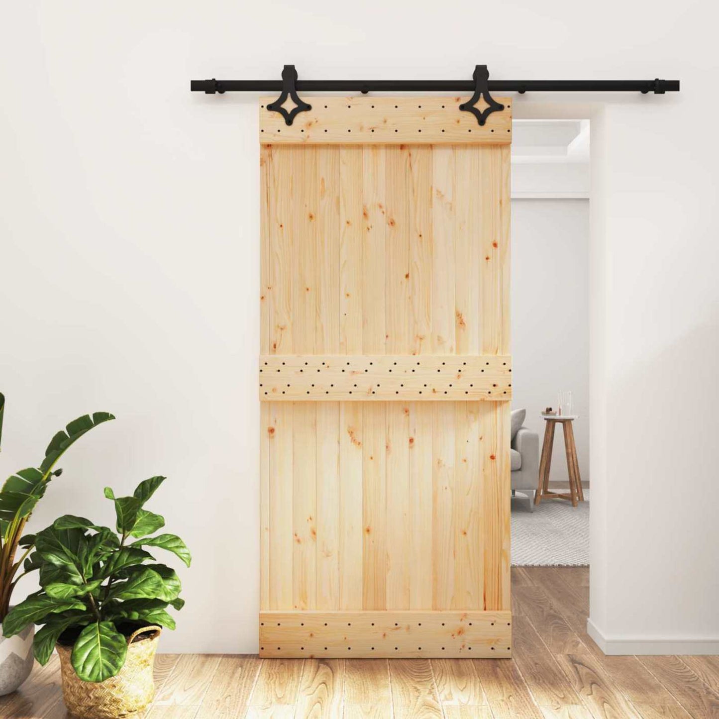 Csúszó ajtó Természetes és Fekete 95 x 210 cm Szilárd Fenyőfa
