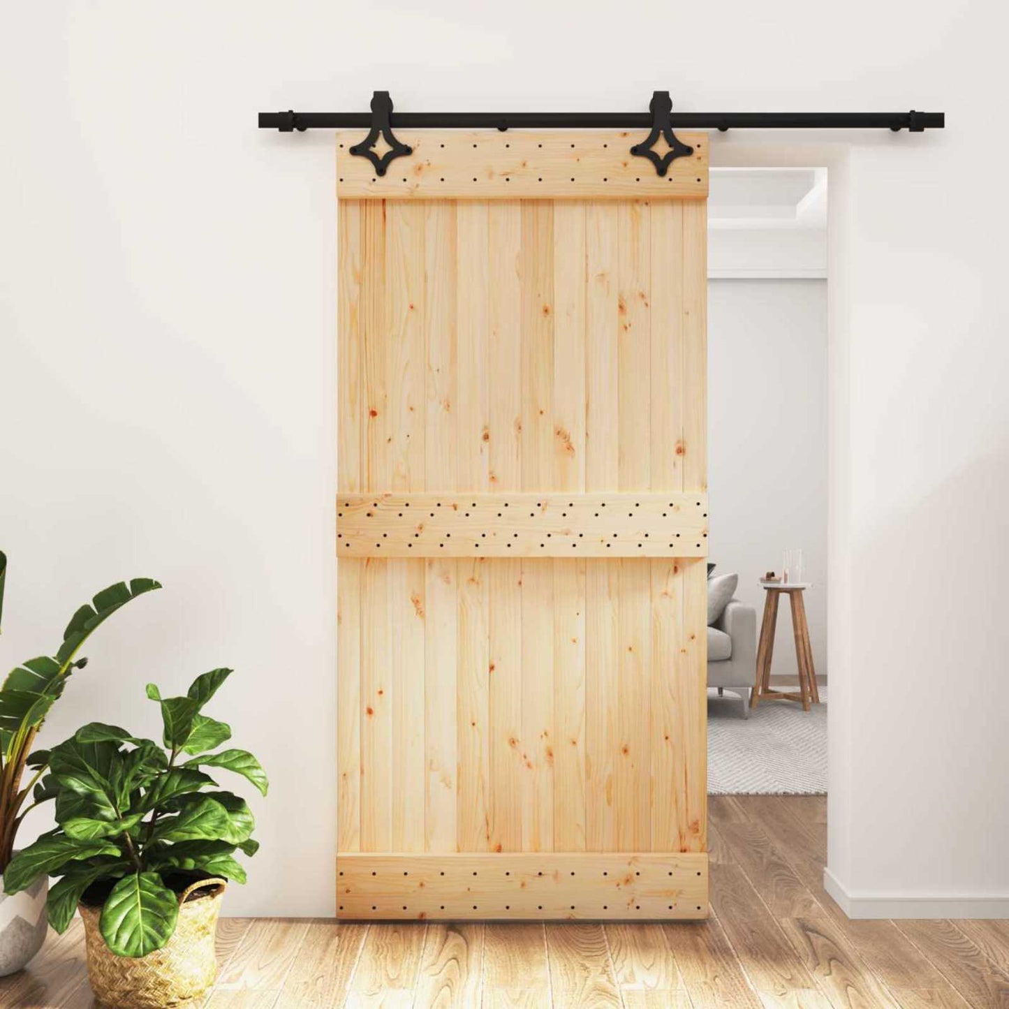 Csúszó ajtó Természetes és Fekete 100 x 210 cm Szilárd Fenyőfa