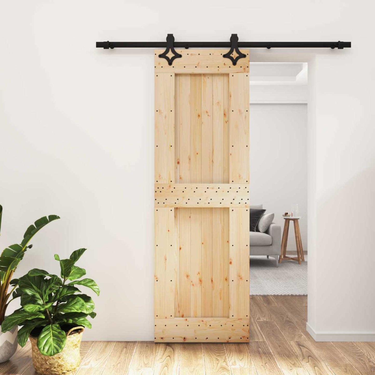 Csúszó ajtó Természetes és Fekete 70 x 210 cm Szilárd Fenyőfa