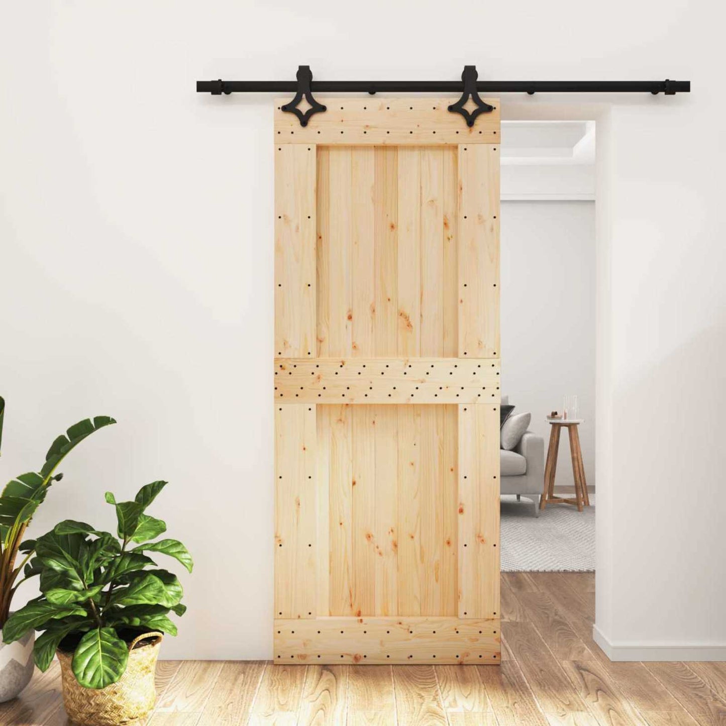 Csúszó ajtó Természetes és Fekete 85 x 210 cm Szilárd Fenyőfa