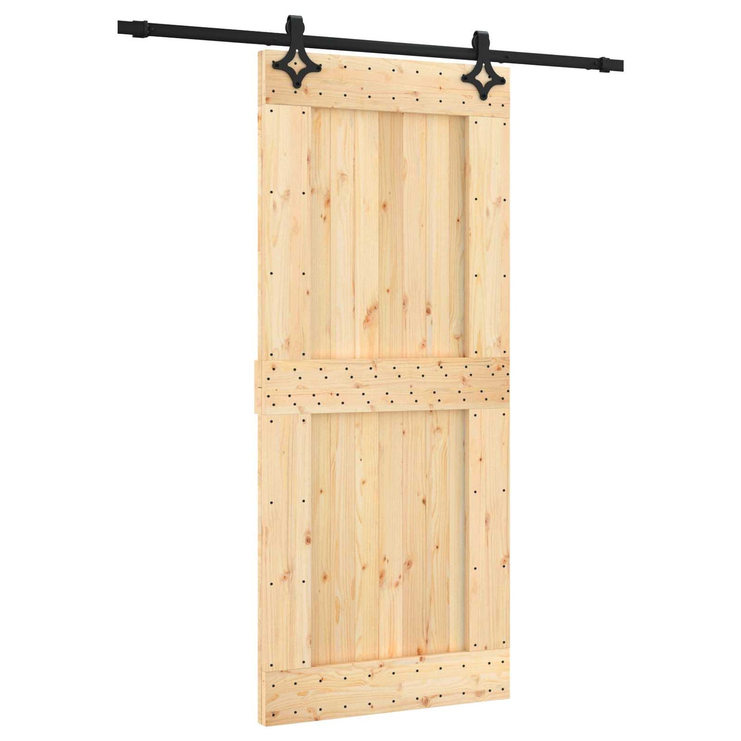 Csúszó ajtó Természetes és Fekete 90 x 210 cm Szilárd Fenyőfa