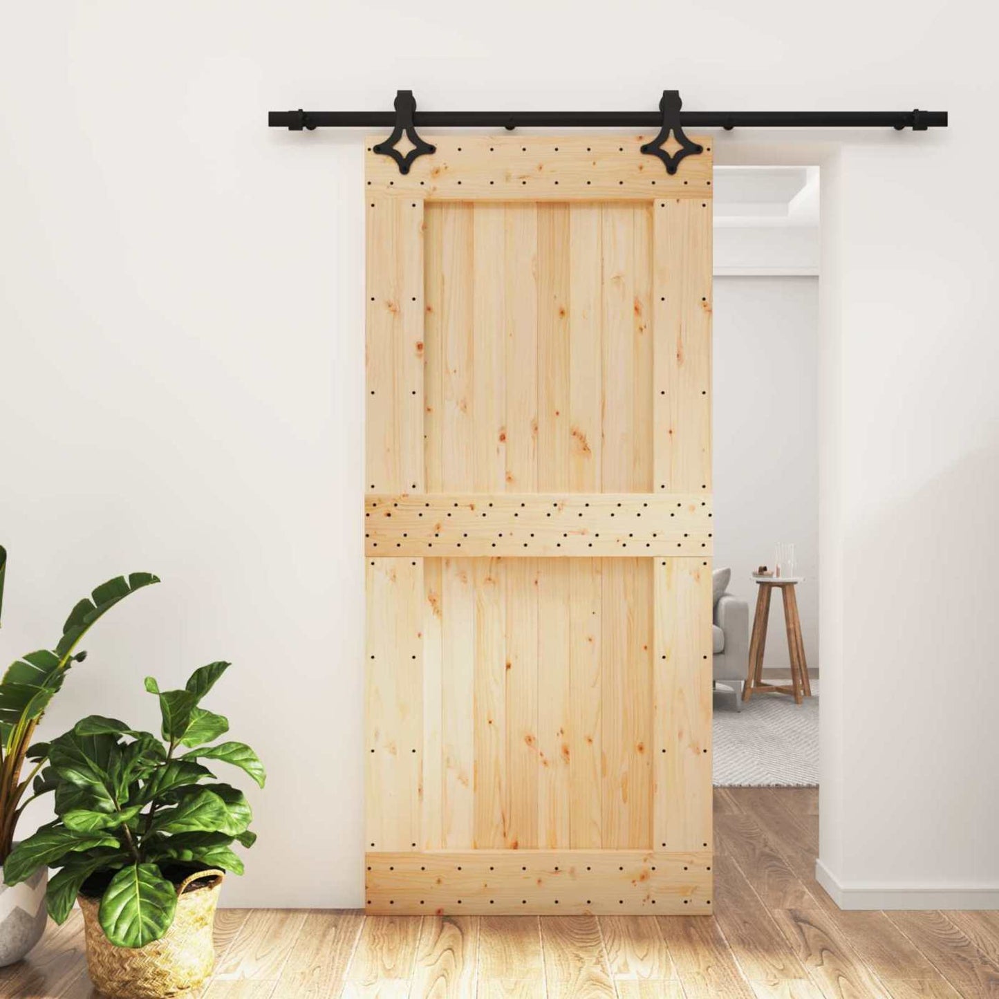 Csúszó ajtó Természetes és Fekete 95 x 210 cm Szilárd Fenyőfa