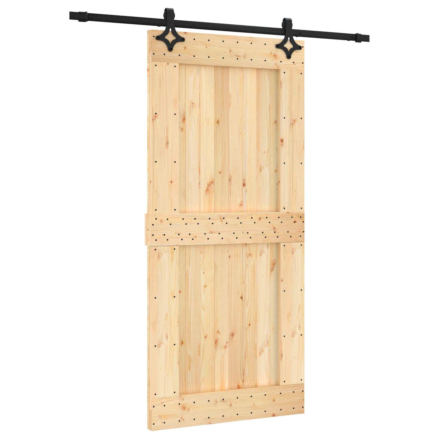 Csúszó ajtó Természetes és Fekete 95 x 210 cm Szilárd Fenyőfa