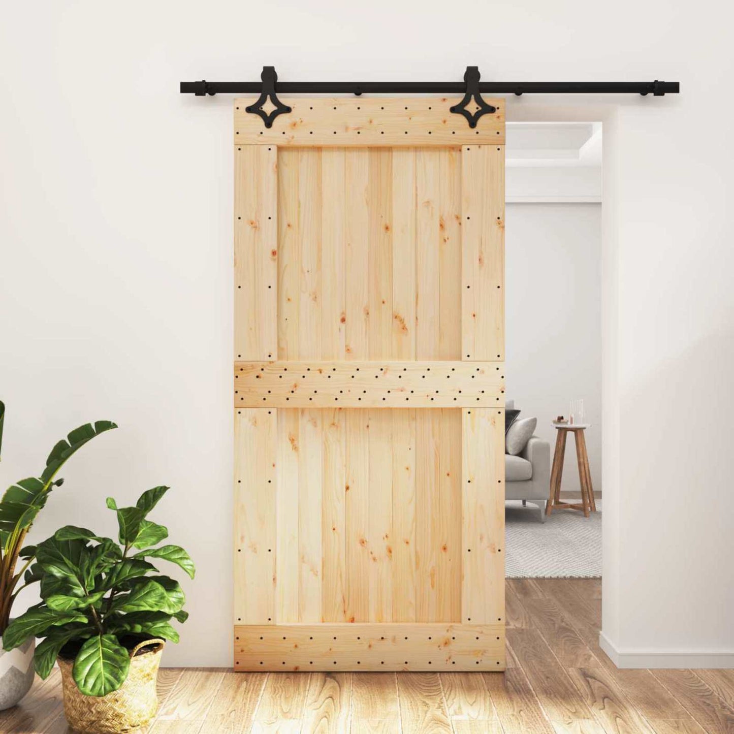 Csúszó ajtó Természetes és Fekete 100 x 210 cm Szilárd Fenyőfa
