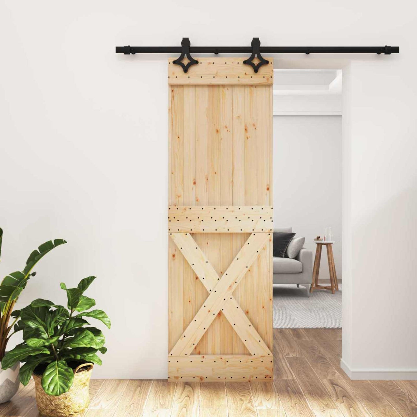 Csúszó ajtó Természetes és Fekete 70 x 210 cm Szilárd Fenyőfa