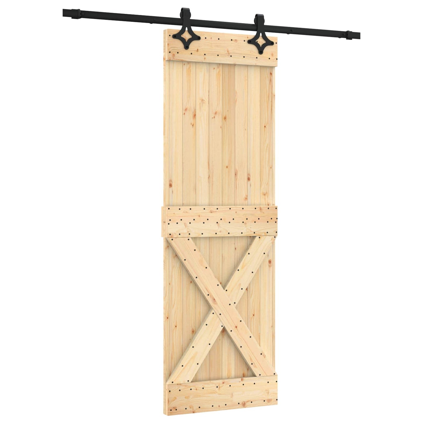 Csúszó ajtó Természetes és Fekete 70 x 210 cm Szilárd Fenyőfa
