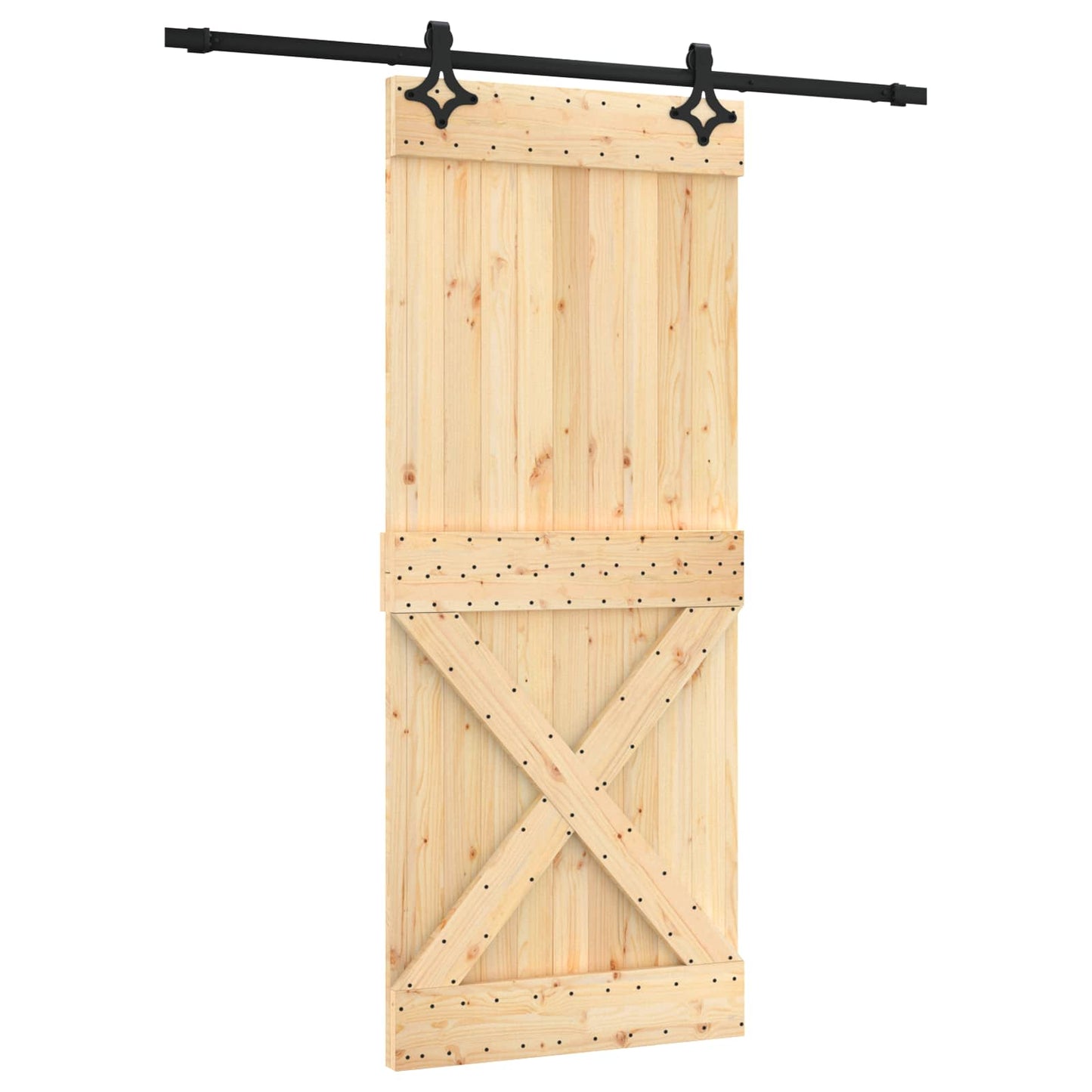 Csúszó ajtó Természetes és Fekete 85 x 210 cm Szilárd Fenyőfa