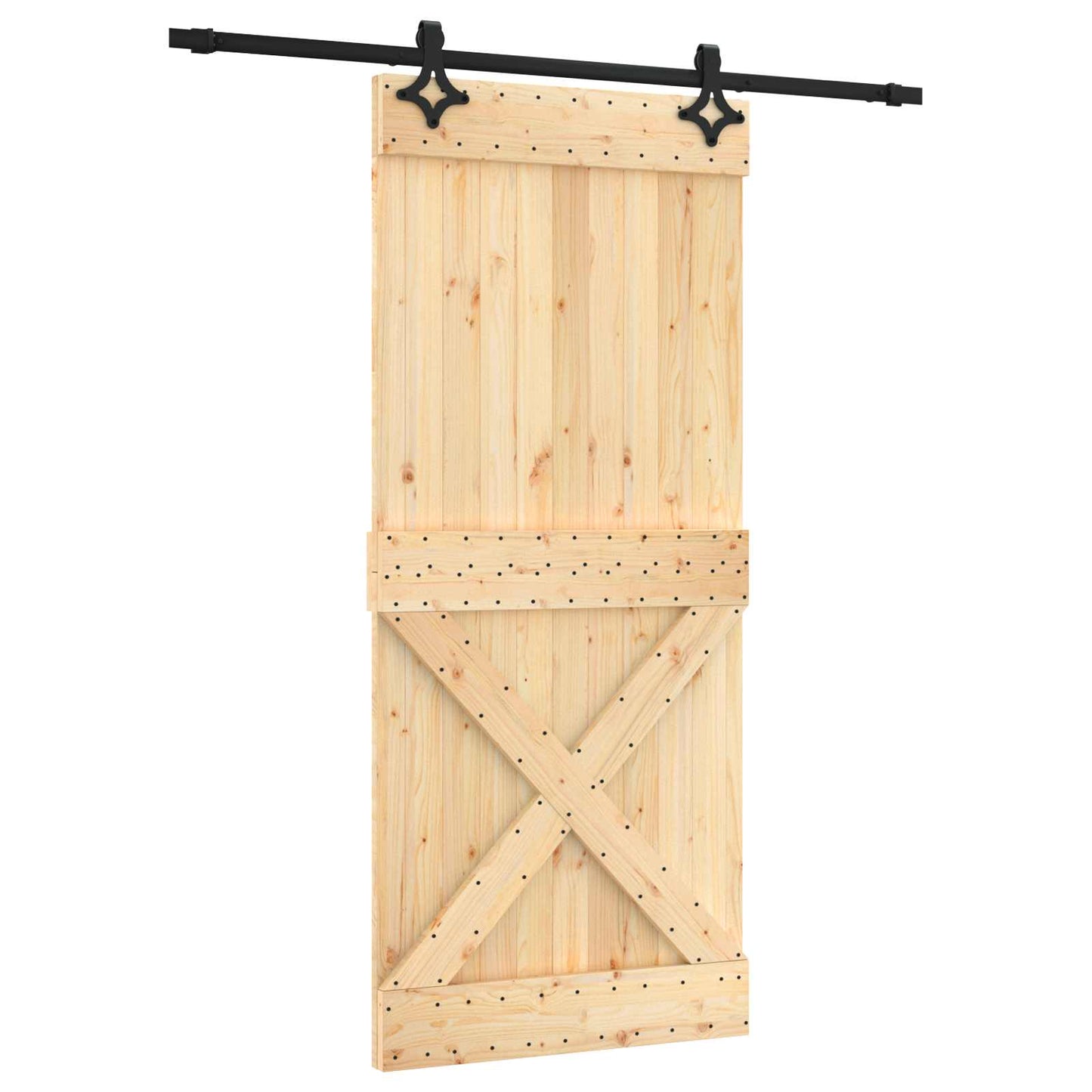 Csúszó ajtó Természetes és Fekete 90 x 210 cm Szilárd Fenyőfa