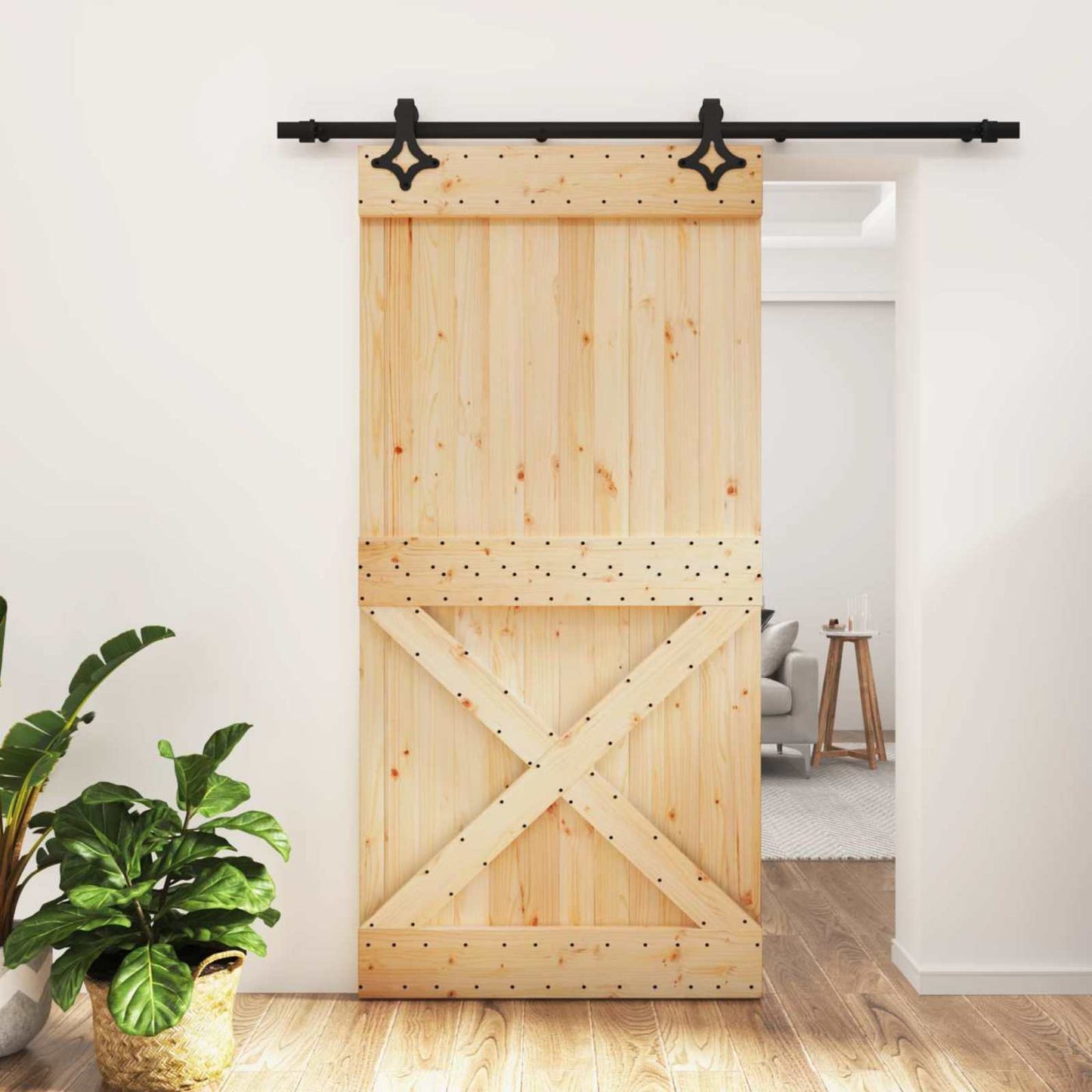 Csúszó ajtó Természetes és Fekete 100 x 210 cm Szilárd Fenyőfa