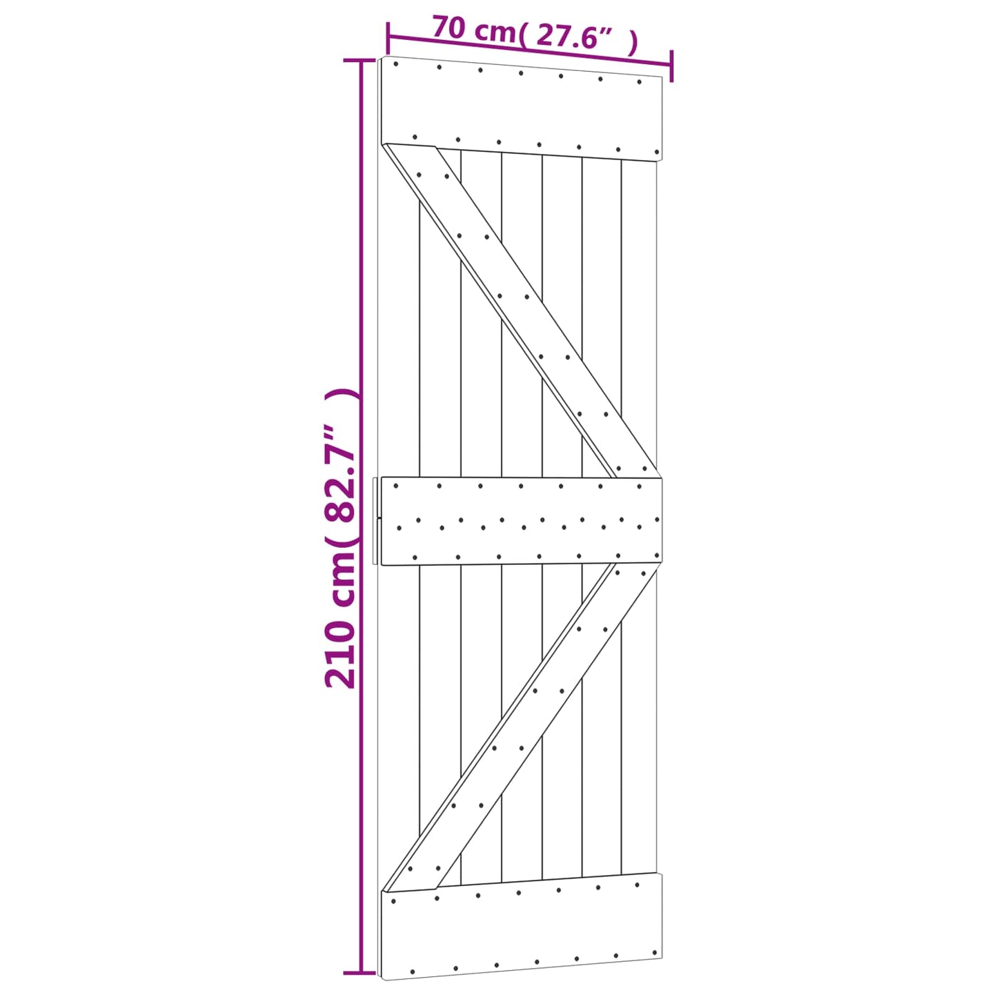 Csúszó ajtó Természetes és Fehér 70 x 210 cm Szilárd Fenyőfa