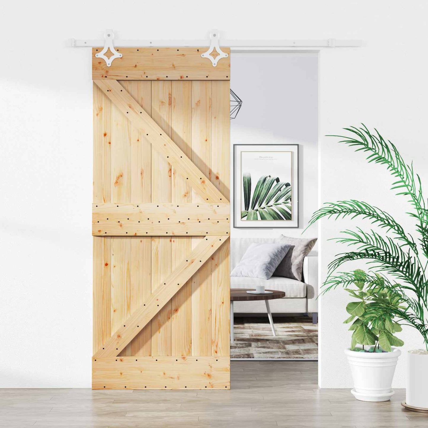 Csúszó ajtó Természetes és Fehér 85 x 210 cm Szilárd Fenyőfa