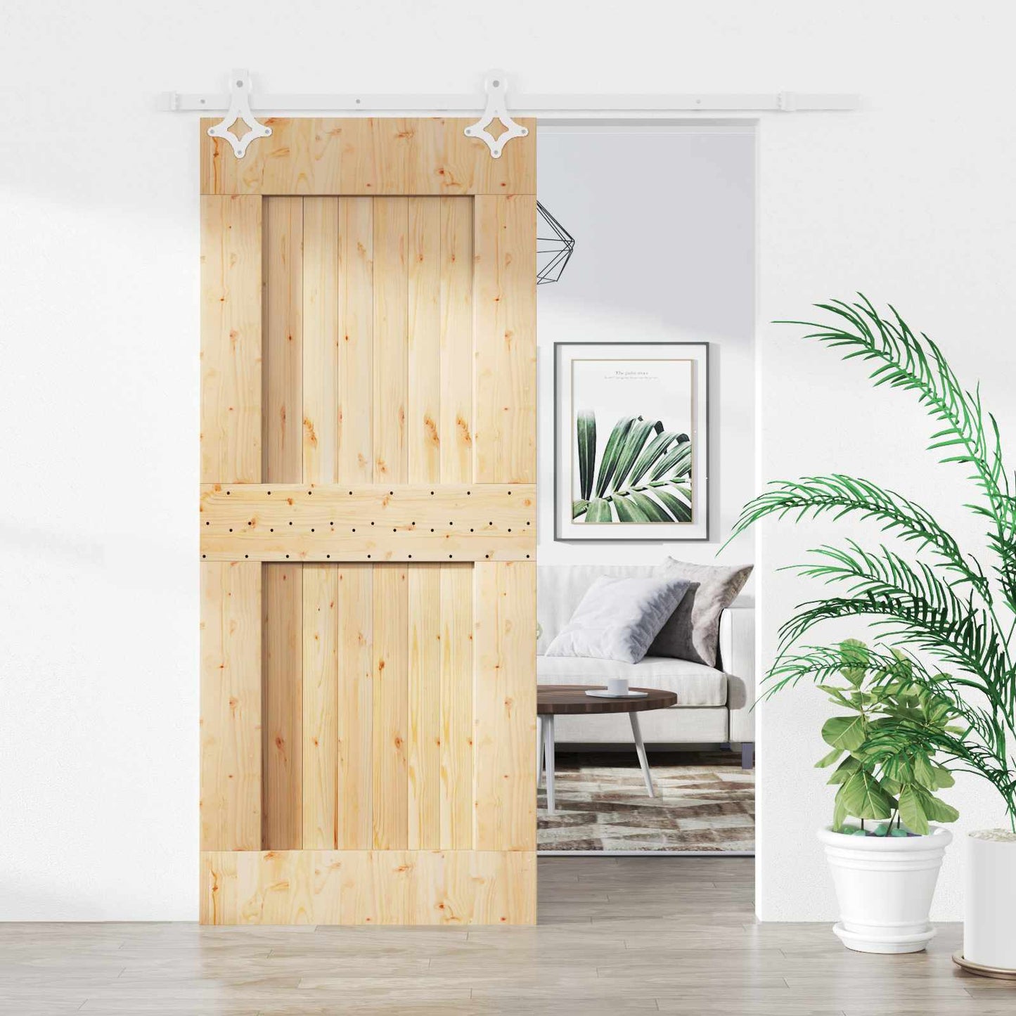 Csúszó ajtó Természetes és Fehér 80 x 210 cm Szilárd Fenyőfa