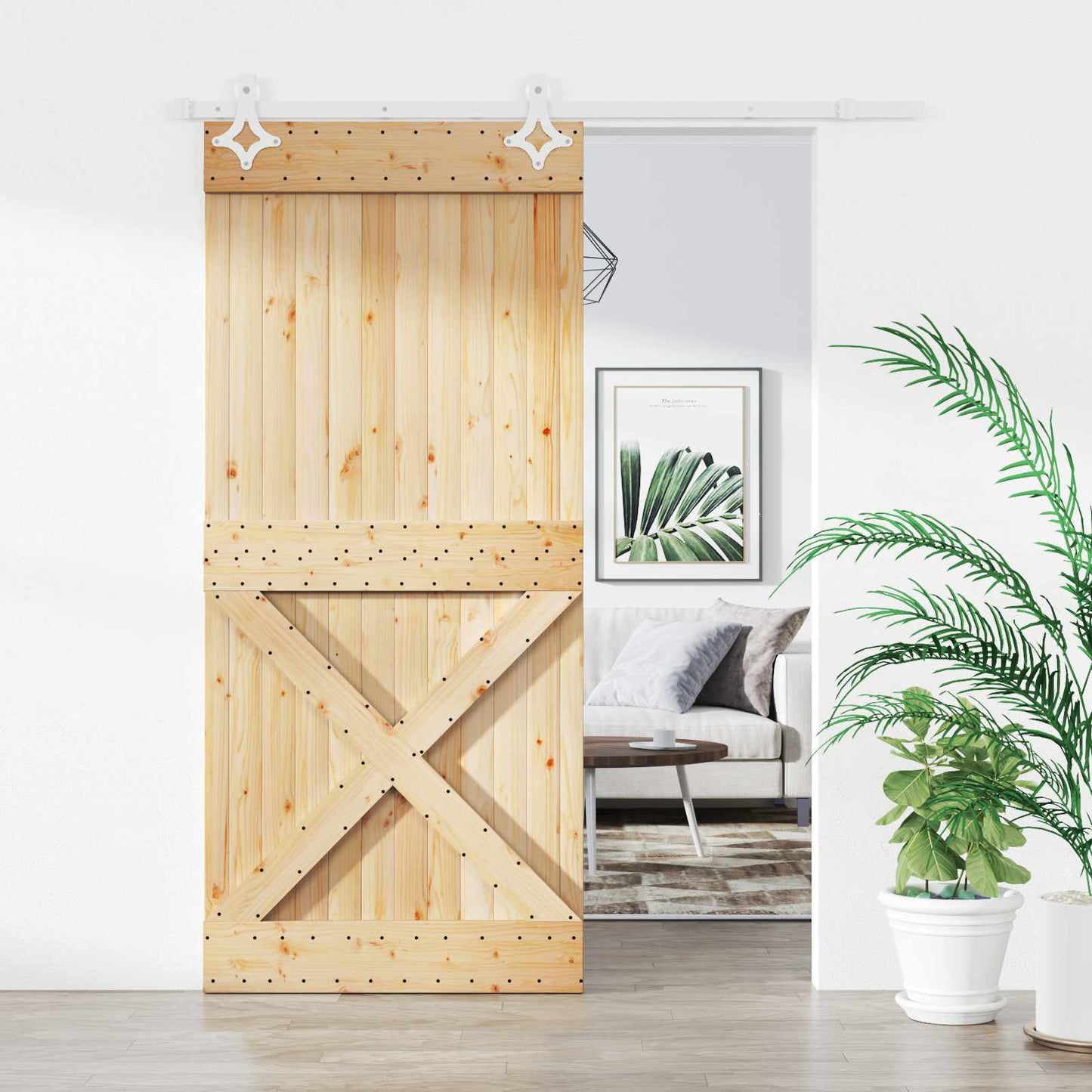 Csúszó ajtó Természetes és Fehér 90 x 210 cm Szilárd Fenyőfa