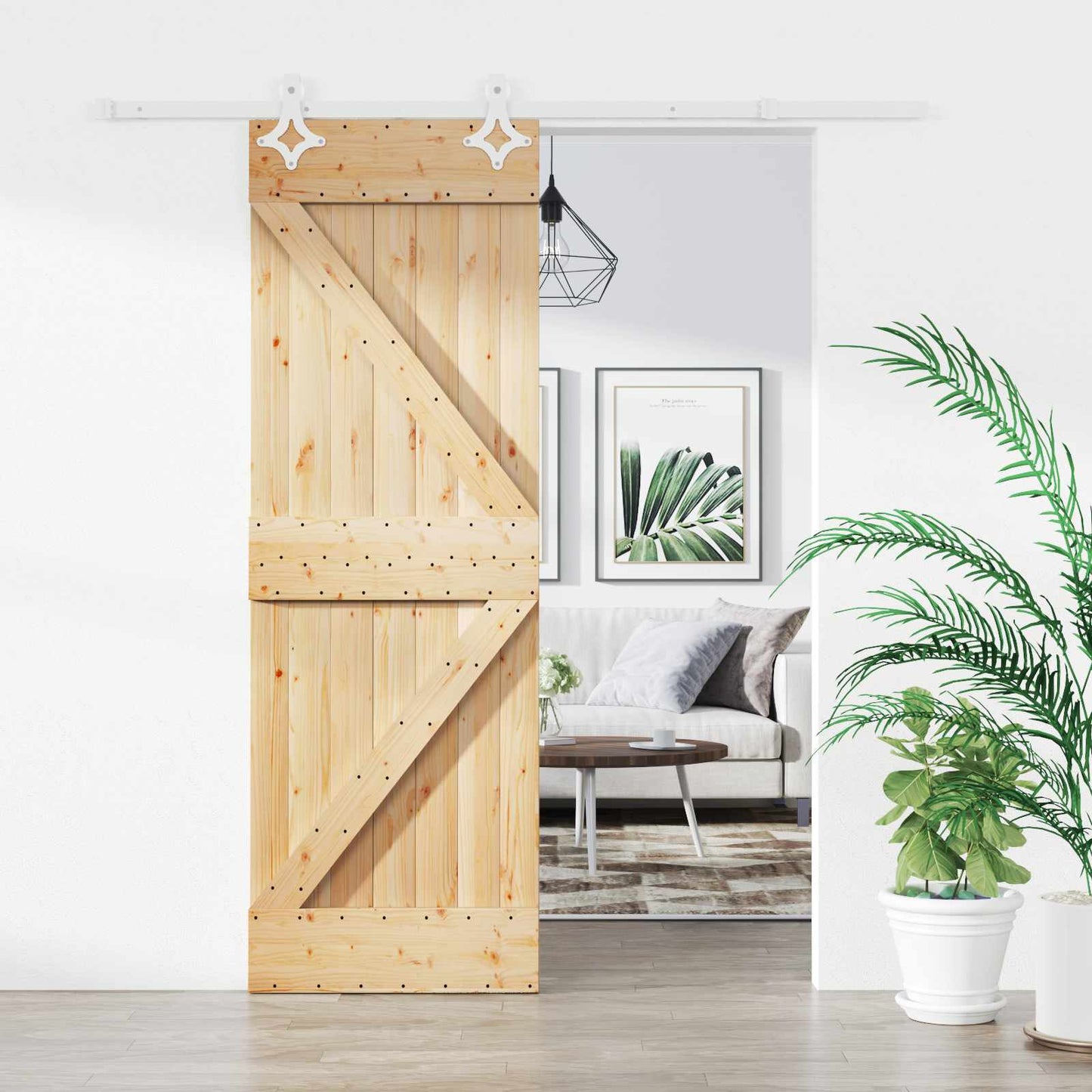 Csúszó ajtó Természetes és Fehér 70 x 210 cm Szilárd Fenyőfa