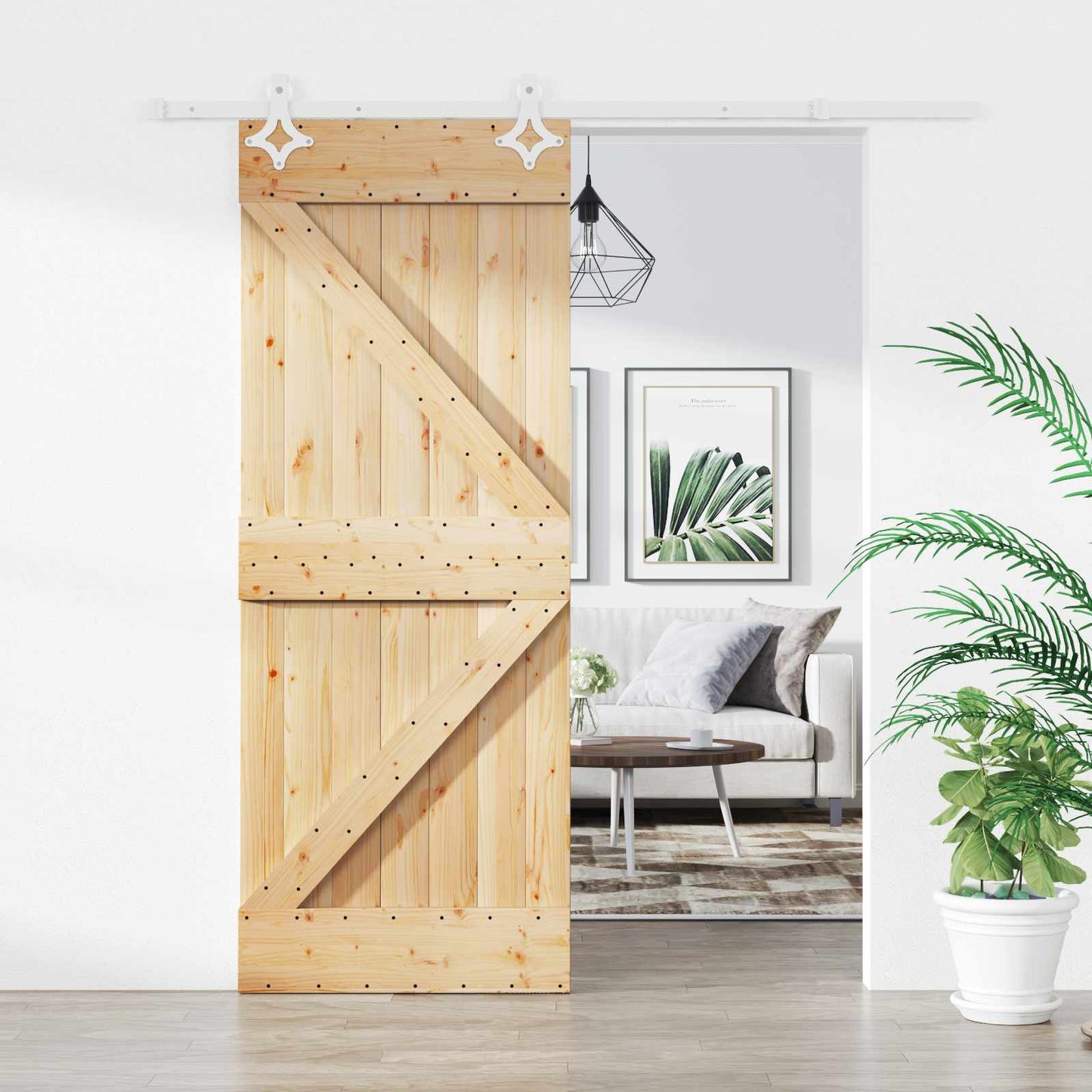 Csúszó ajtó Természetes és Fehér 85 x 210 cm Szilárd Fenyőfa