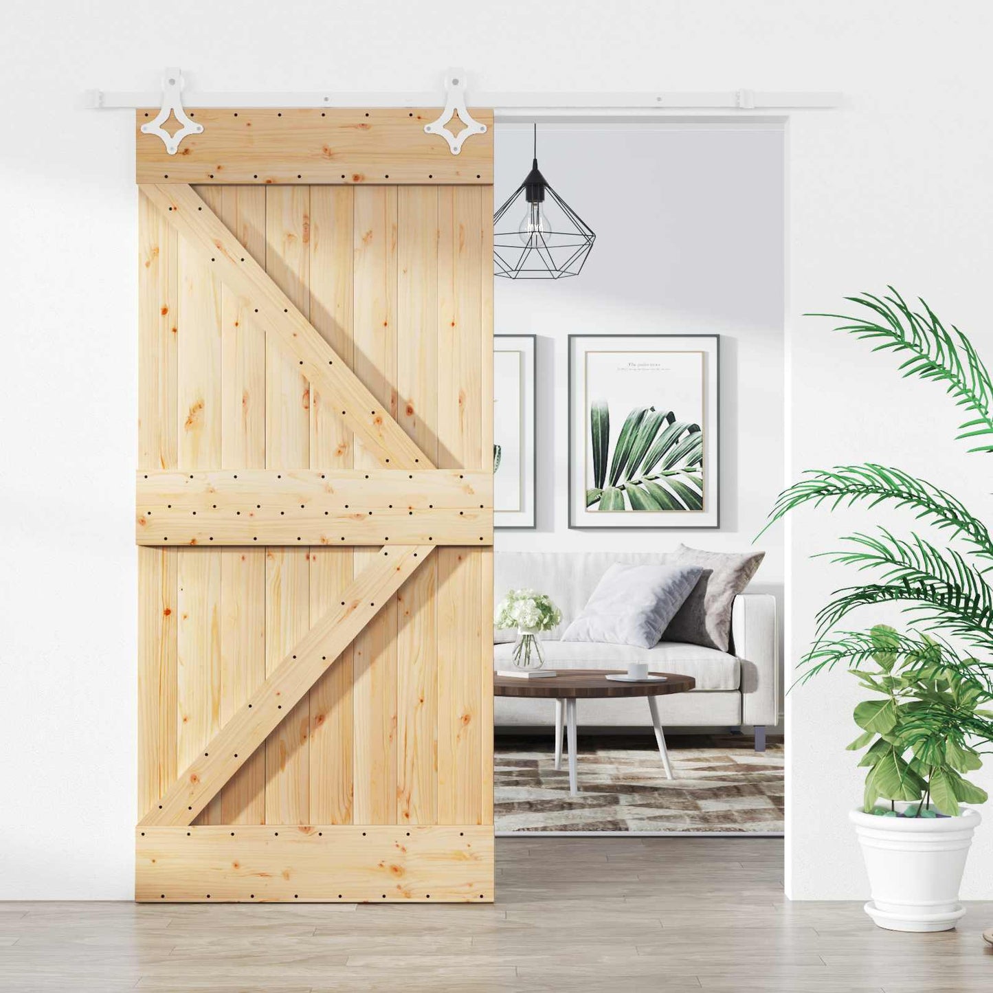 Csúszó ajtó Természetes és Fehér 95 x 210 cm Szilárd Fenyőfa