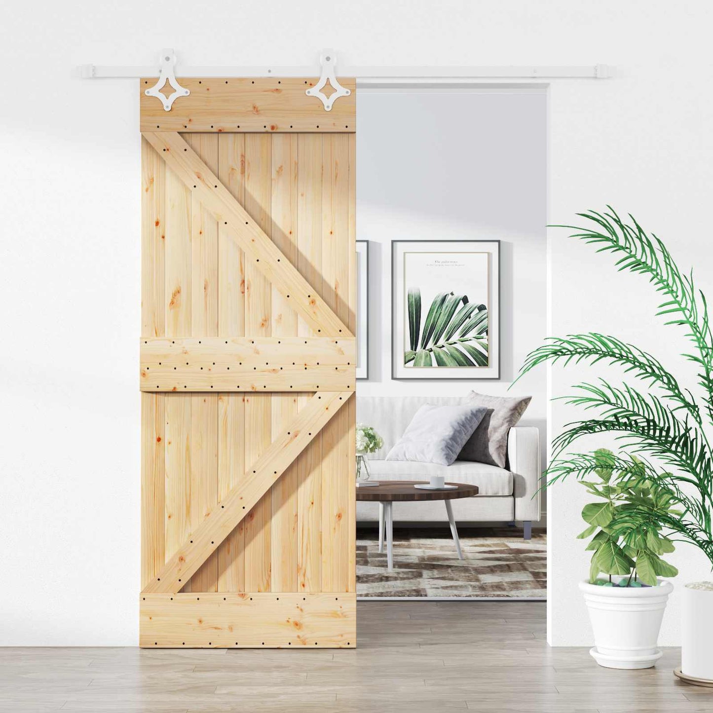 Csúszó ajtó Természetes és Fehér 80 x 210 cm Tömör Fenyőfa