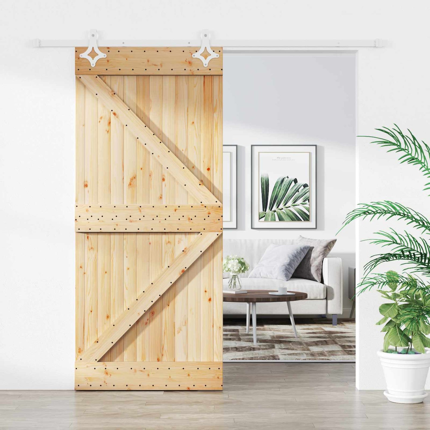 Csúszó ajtó Természetes és Fehér 100 x 210 cm Tömör Fenyőfa
