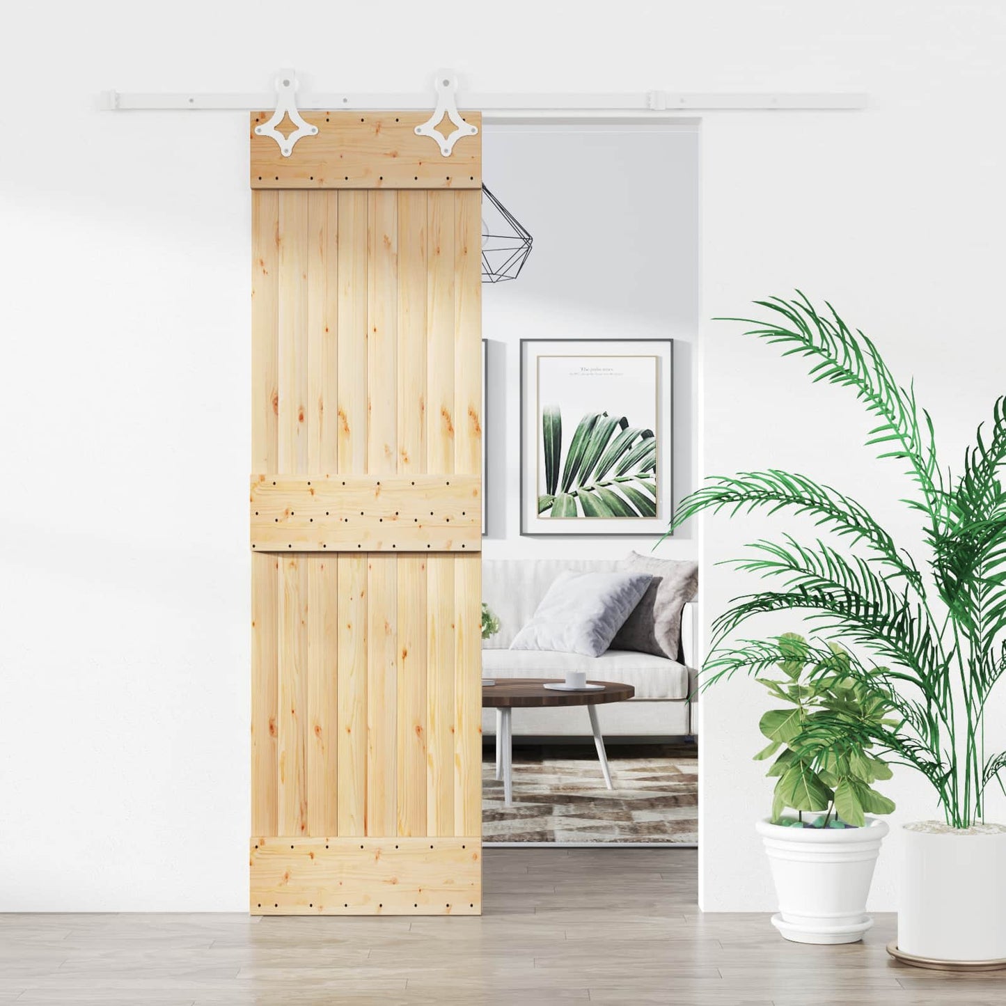 Csúszó ajtó Természetes és Fehér 70 x 210 cm Szilárd Fenyőfa