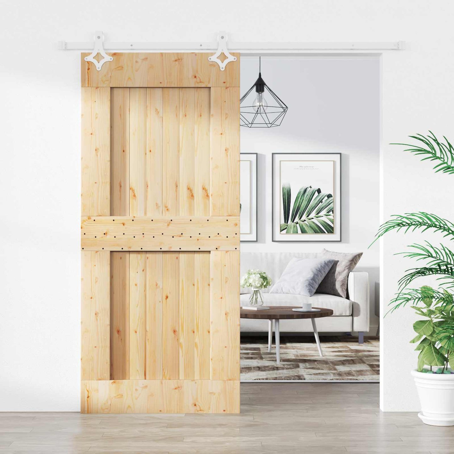 Csúszó ajtó Természetes és Fehér 90 x 210 cm Szilárd Fenyőfa