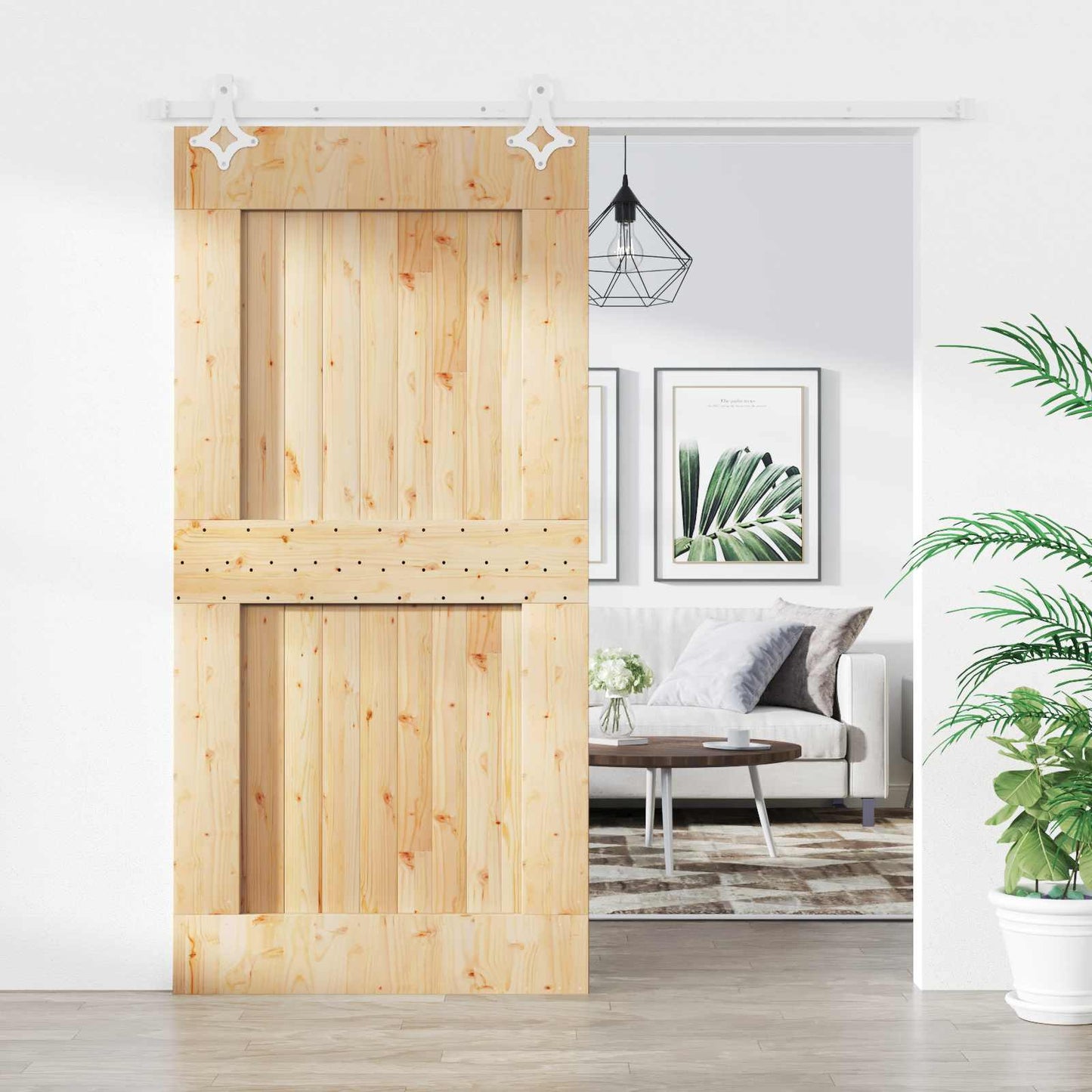 Csúszó ajtó Természetes és Fehér 100 x 210 cm Szilárd Fenyőfa